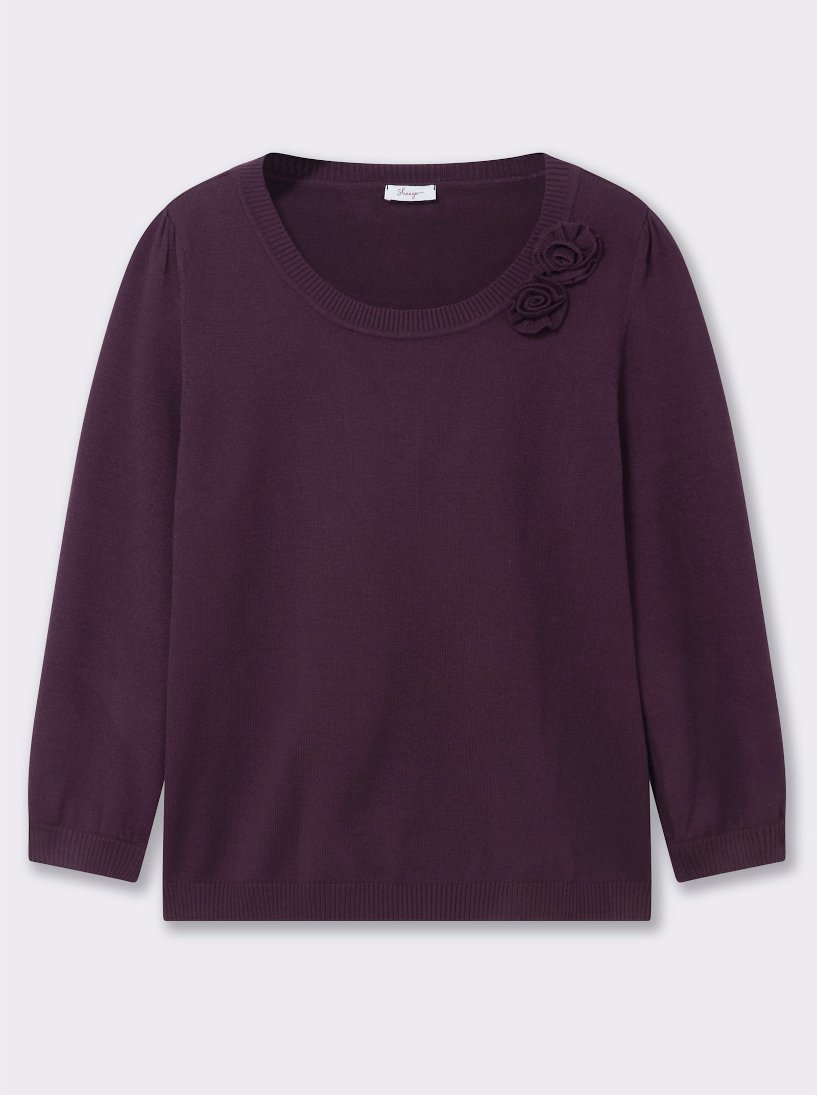 sheego Pullover mit Blüten-Applikation - aubergine