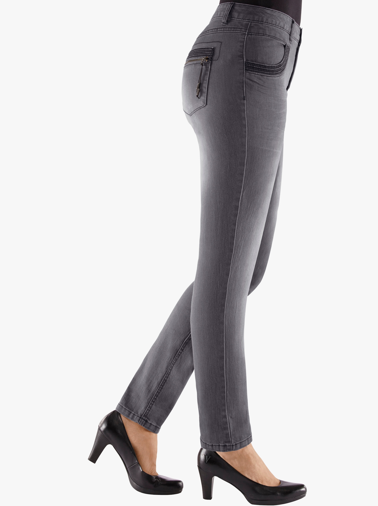 Skinny jeans met rits op achterzakken - grey-denim