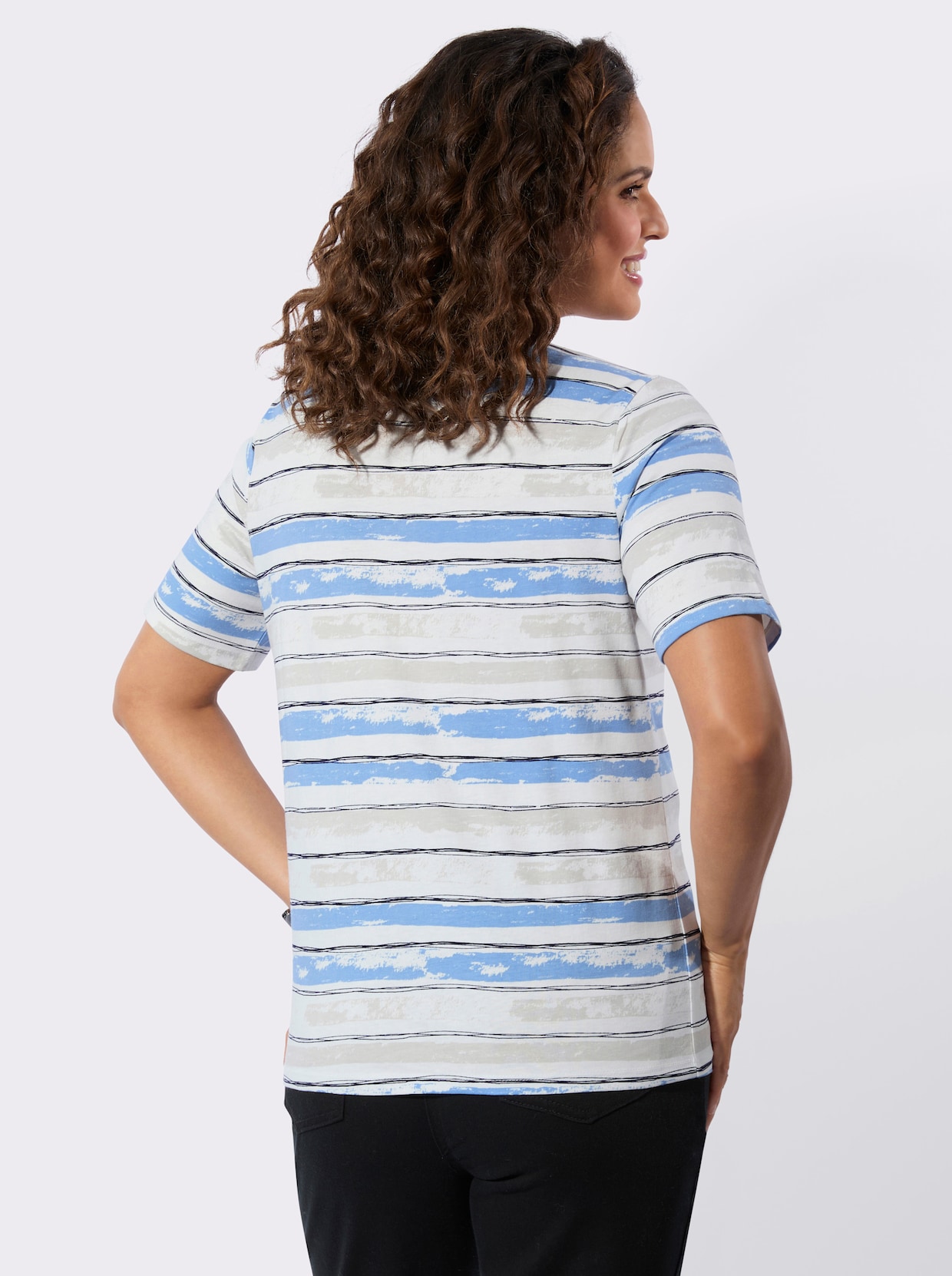 Ringelshirt - himmelblau-ecru-geringelt