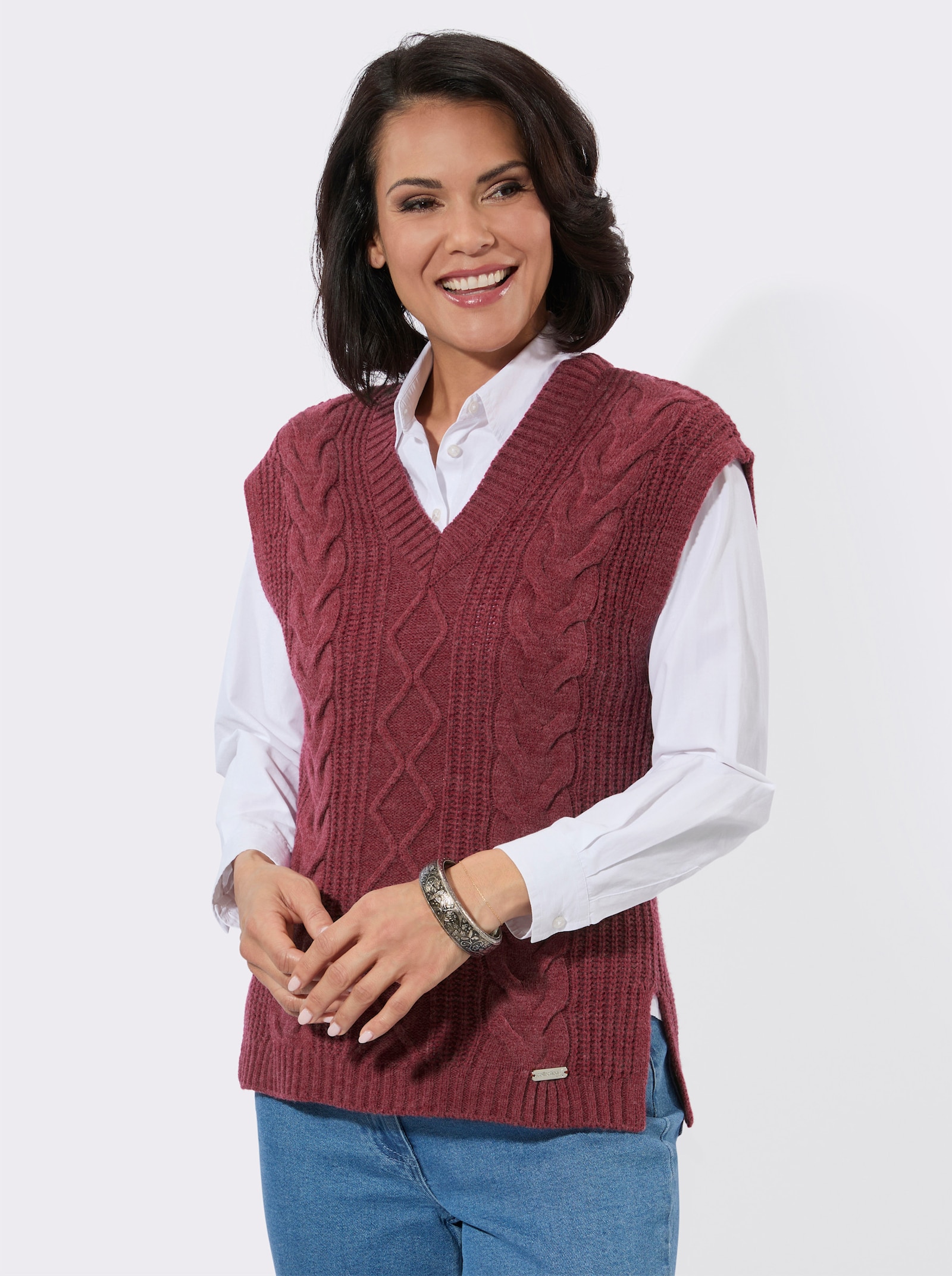 Pullunder mit großzügigem V-Ausschnitt - dunkelrot-meliert