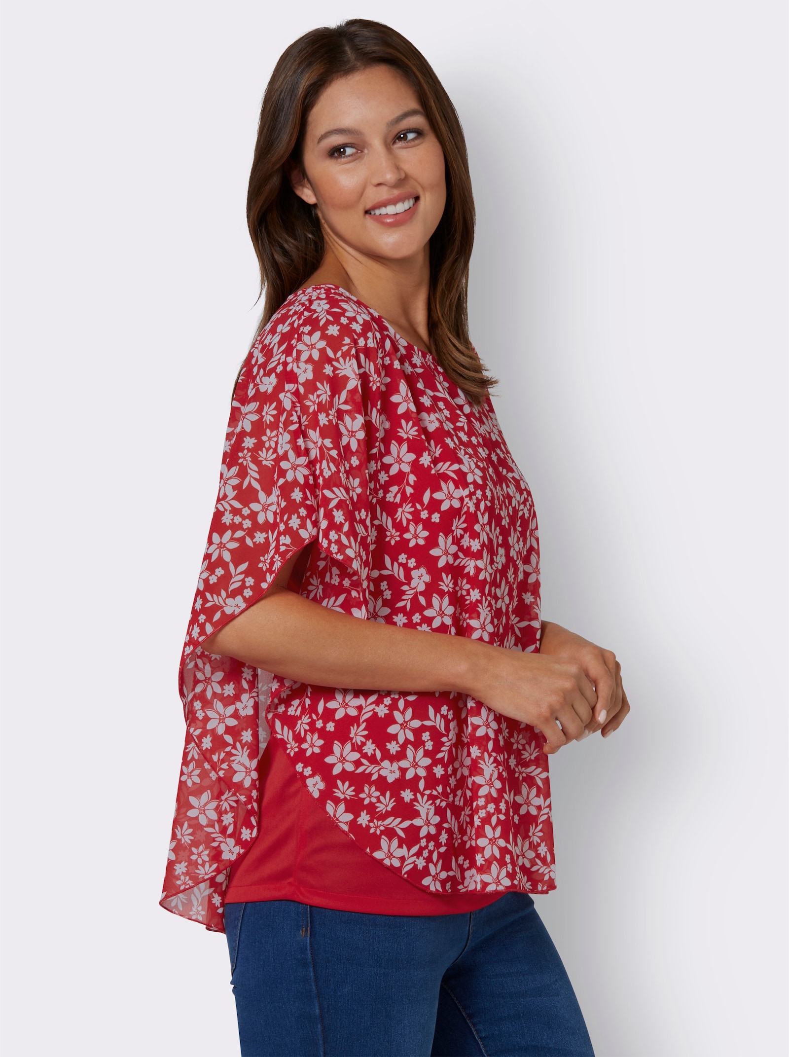 Georgettebluse mit Lagen-Look - rot-gemustert