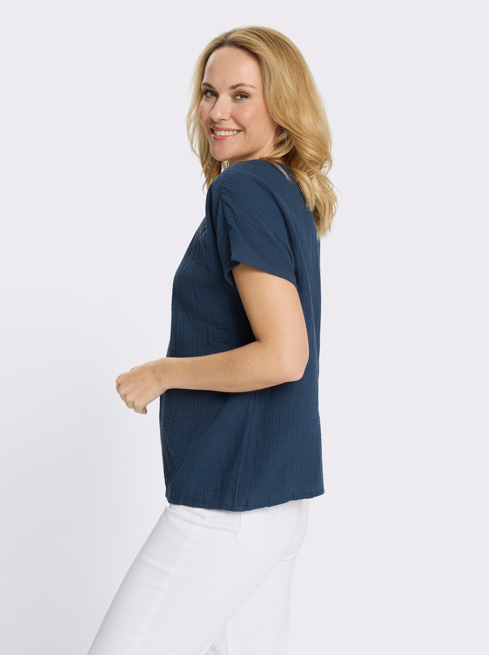 Schlupfbluse in Musselin-Qualität - dunkelblau