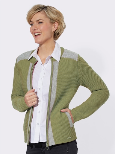 Strickjacke mit Kontrasten - schilf-steingrau