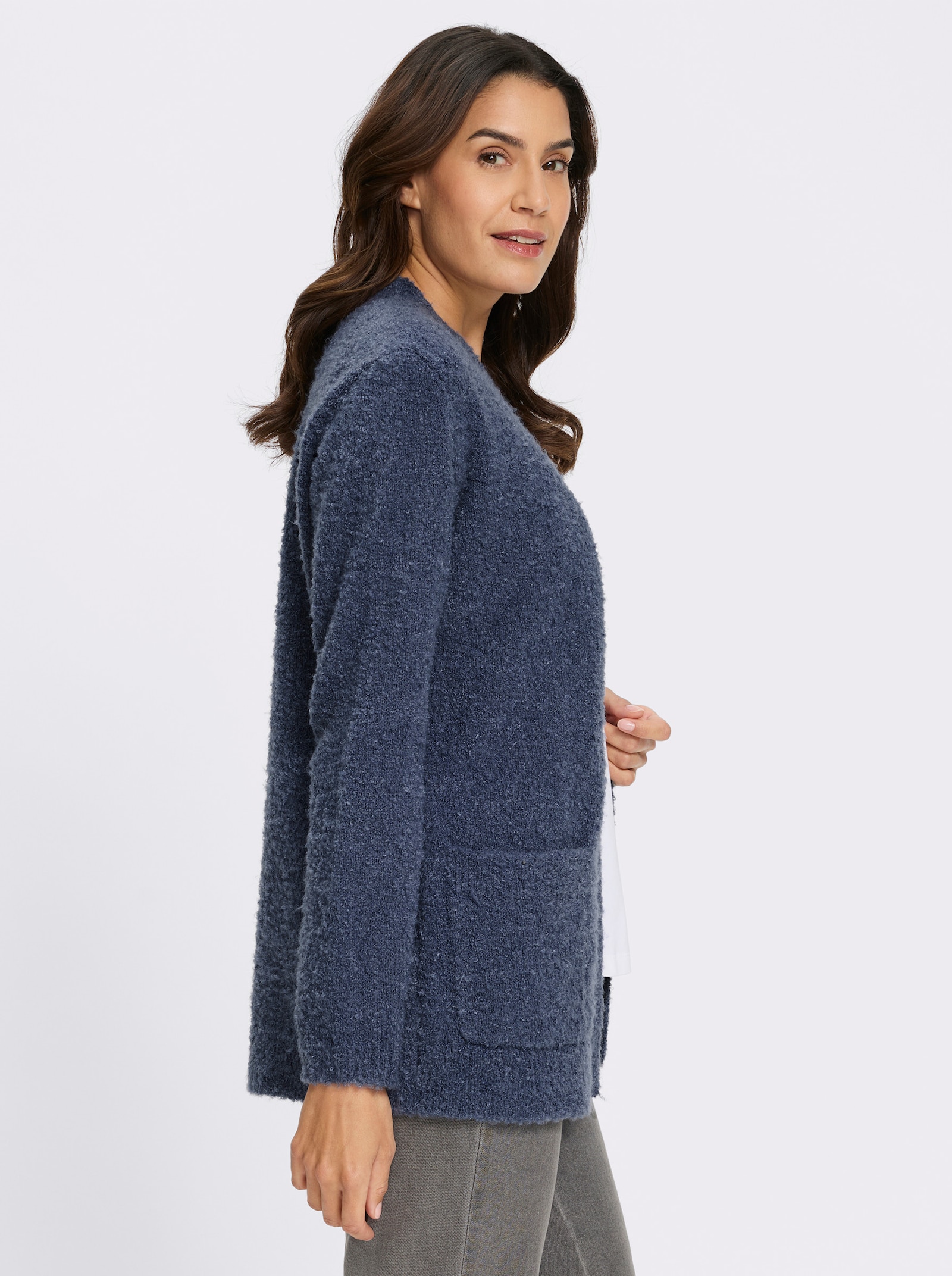 Strickjacke aus flauschigem Bouclé-Garn - rauchblau