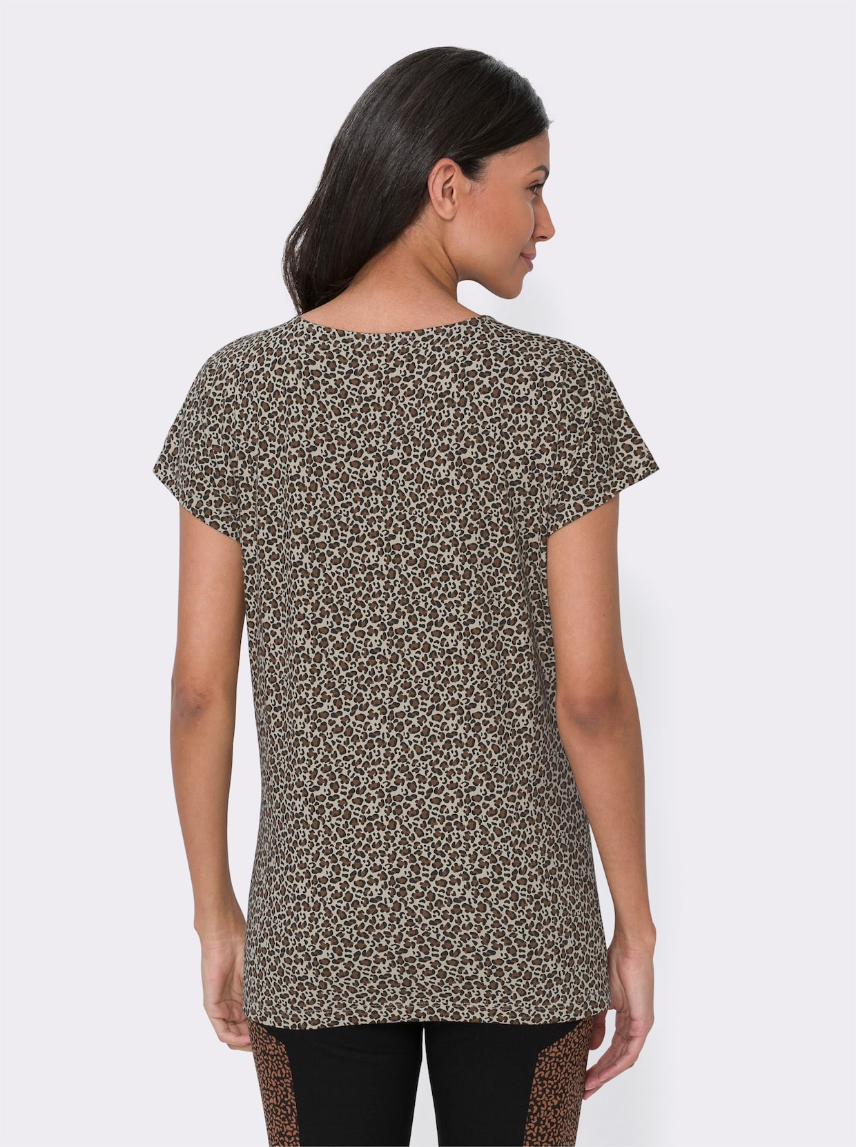 Lang shirt - zand/bruin geprint