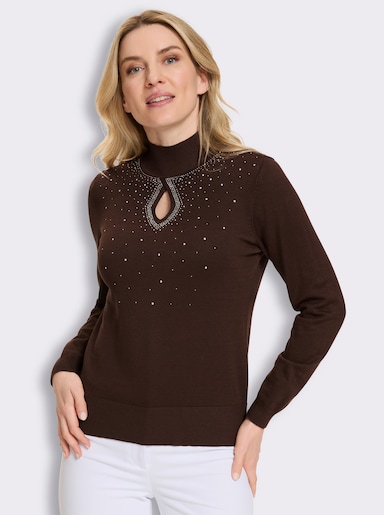 Stehkragenpullover mit Tropfen-Ausschnitt - schoko