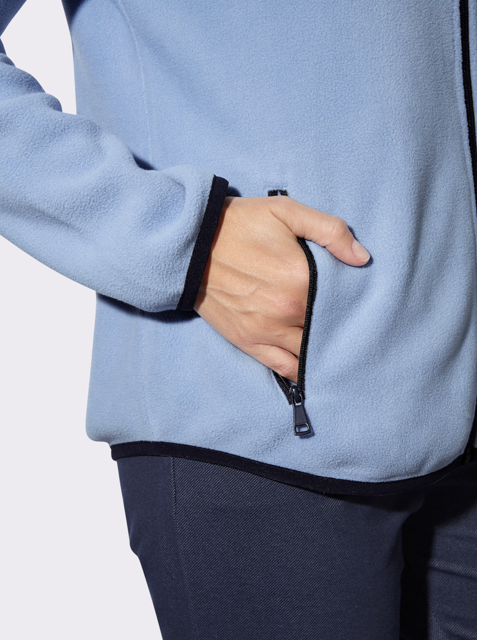 Fleecejacke mit Kontrast-Paspelierung - bleu-marine