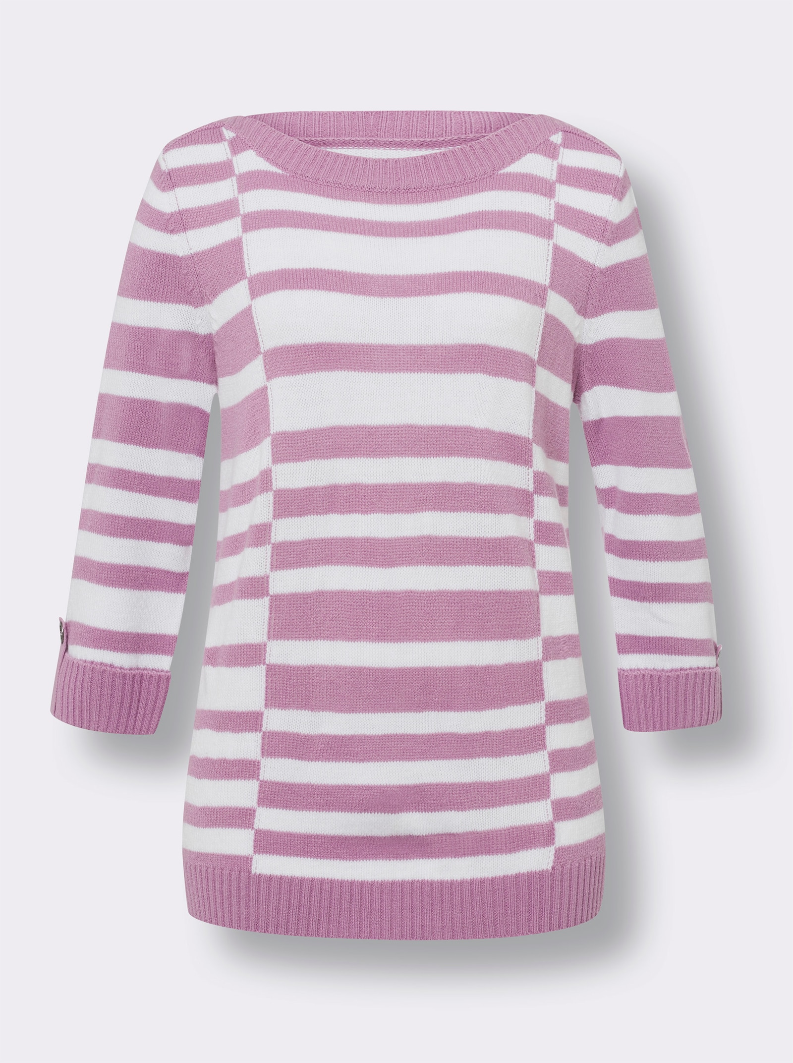 Pullover met 3/4-mouwen en boothals - orchidee/wit gedessineerd