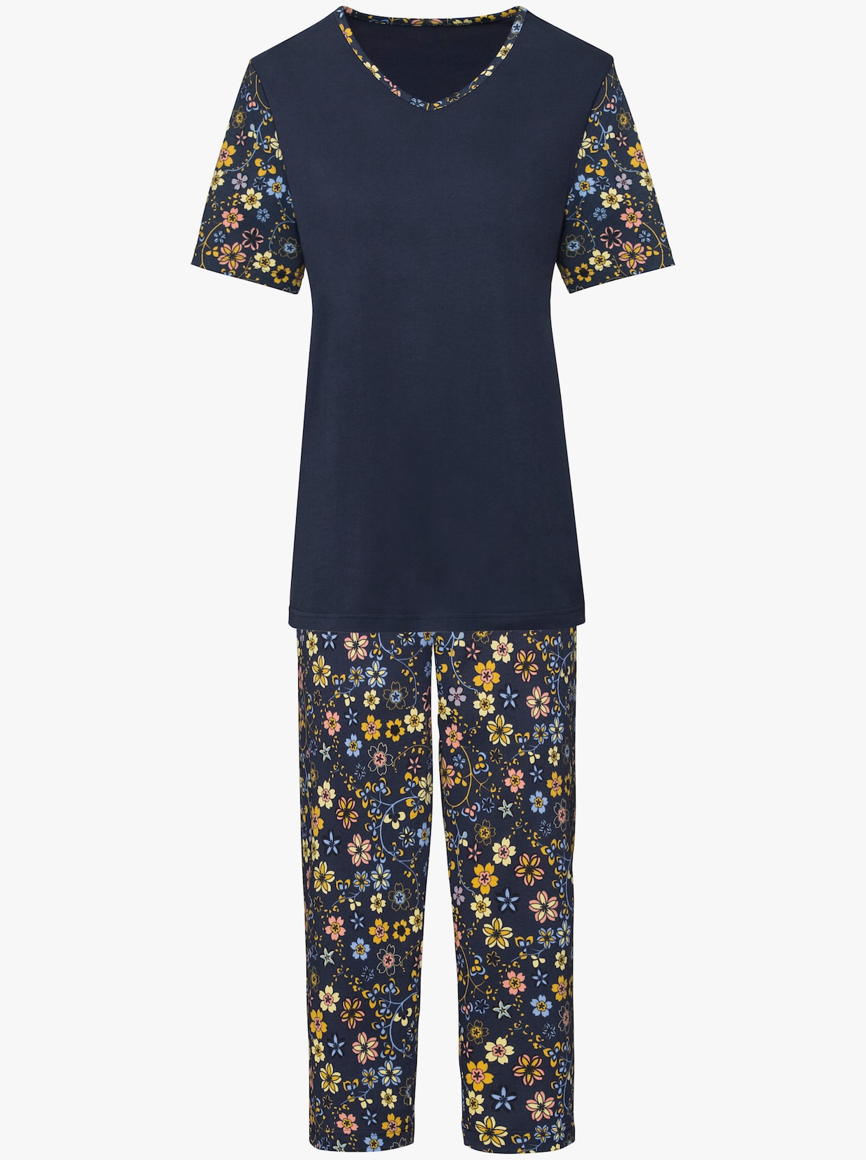 Pyjamas med capribyxa - mörkblå, tryckt
