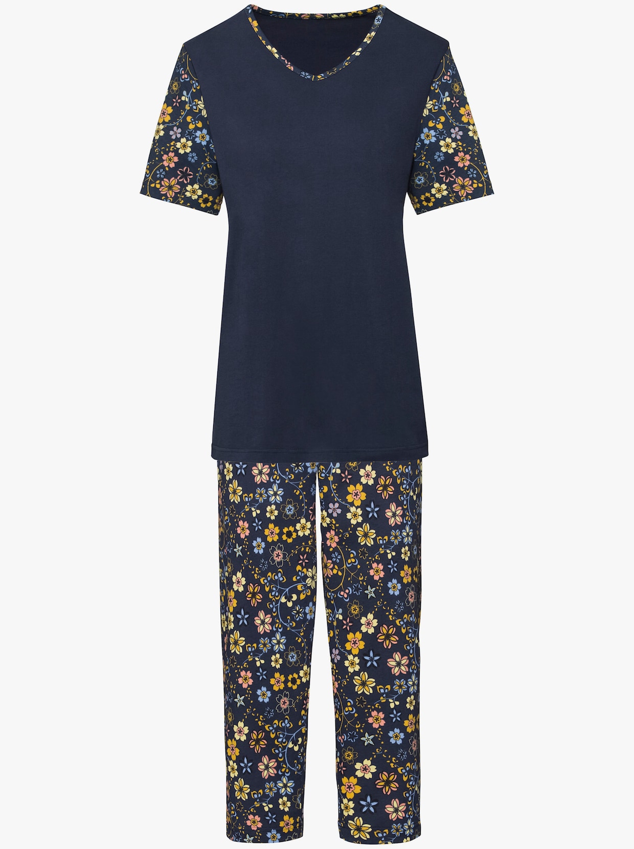 Capri-pyjama - donkerblauw geprint