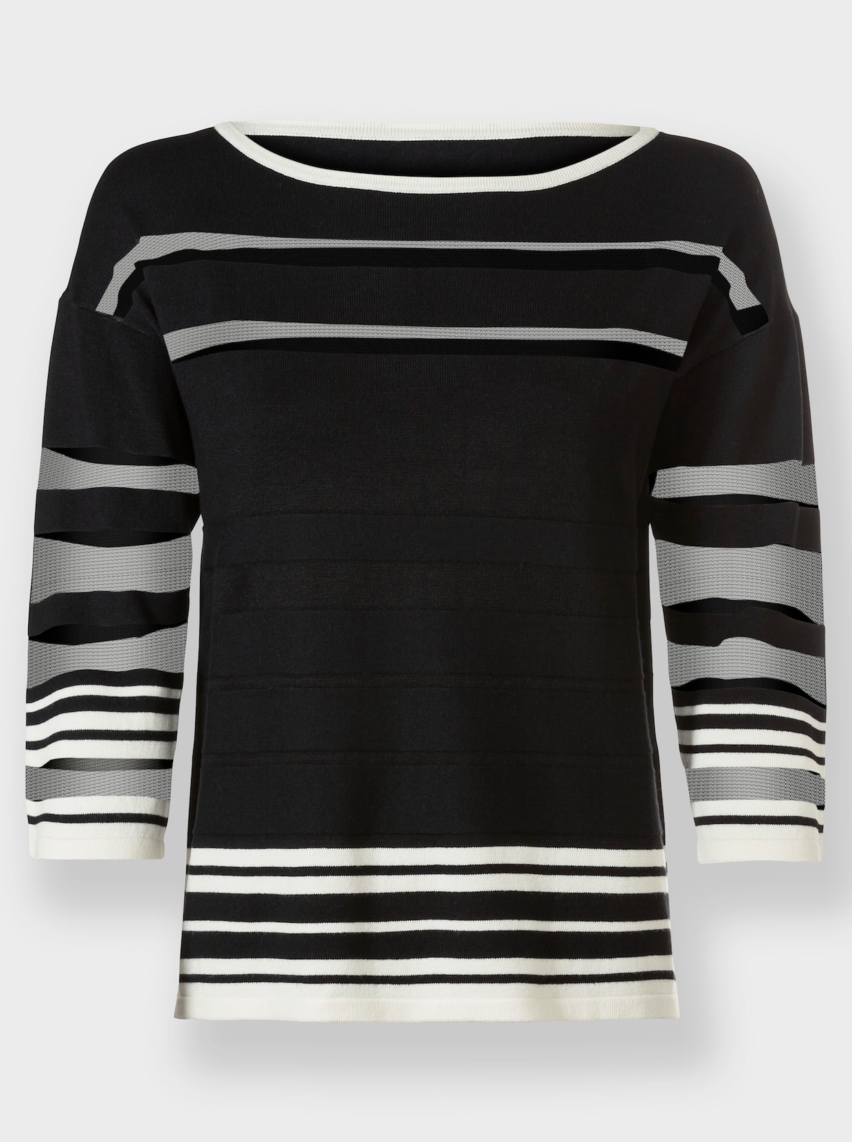 heine Pullover met 3/4-mouwen - zwart/champagne gestreept