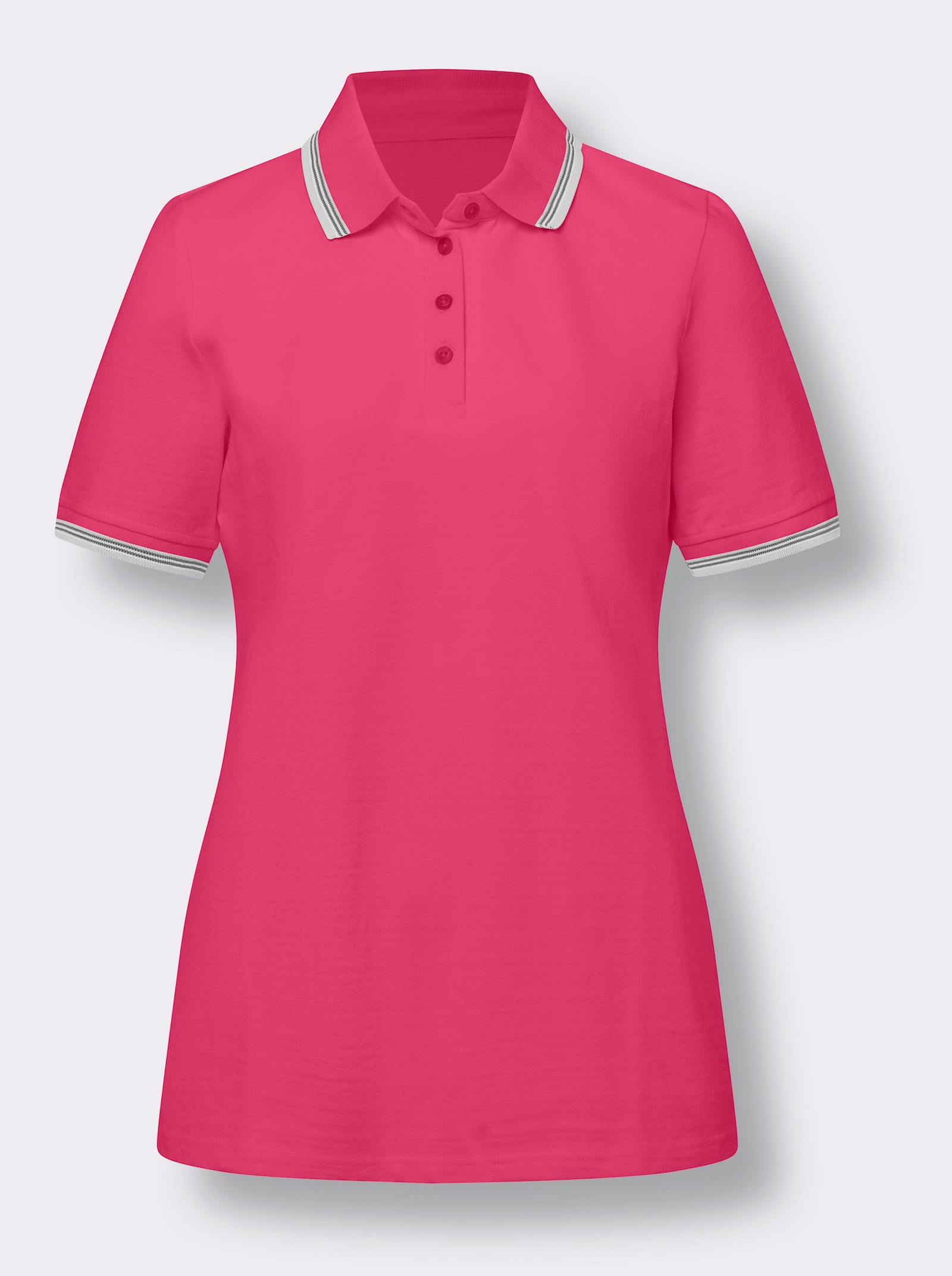 Poloshirt mit Kontrast-Streifen - fuchsia