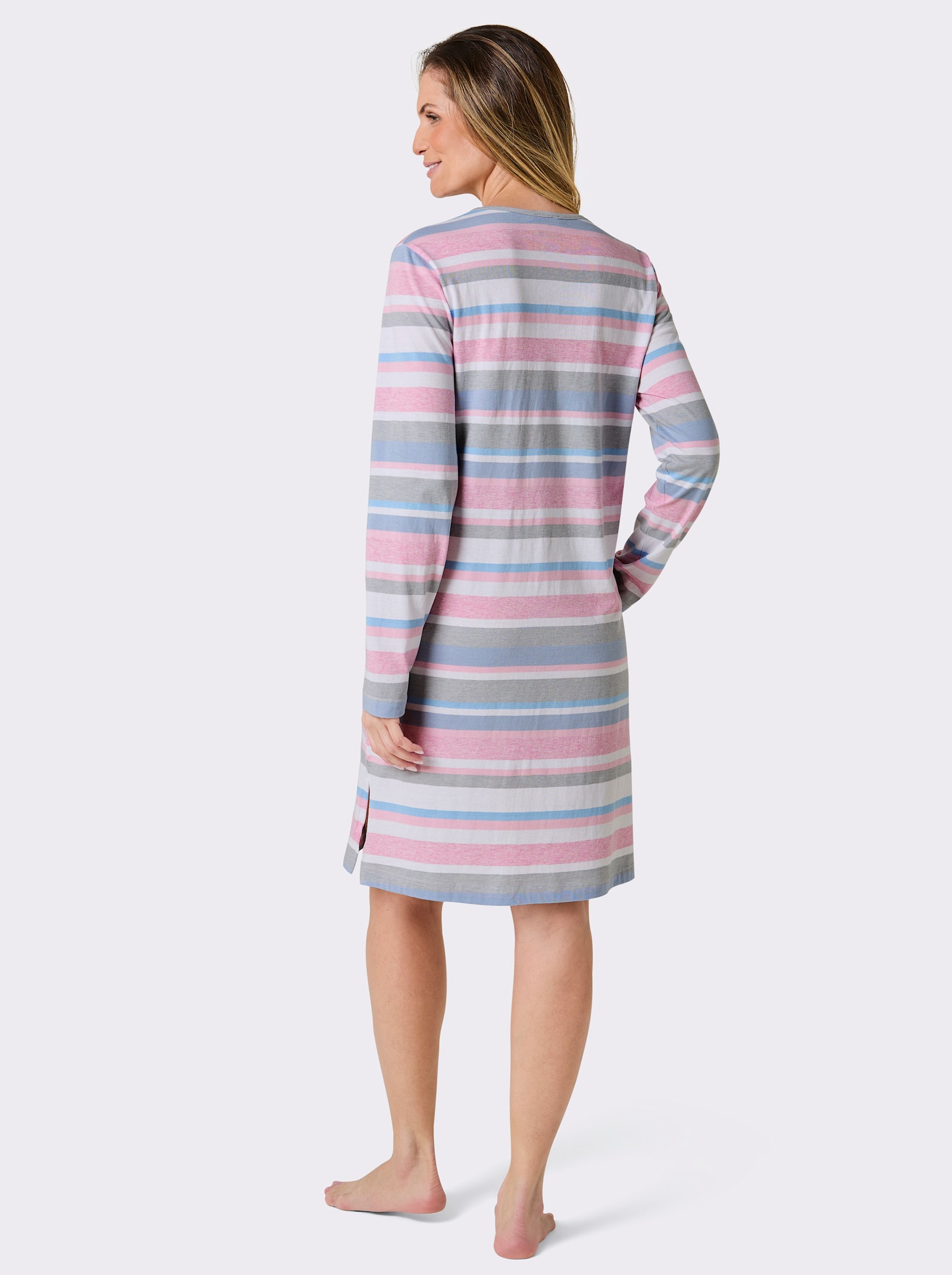 Normann Nachthemd - grau-rosé-gestreift