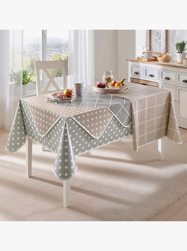 Tischdecke - beige-weiß-kariert