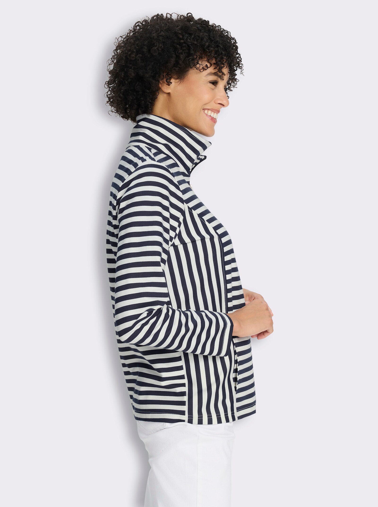 Sweatjacke im lässigen Streifenmuster - marine-ecru-gestreift