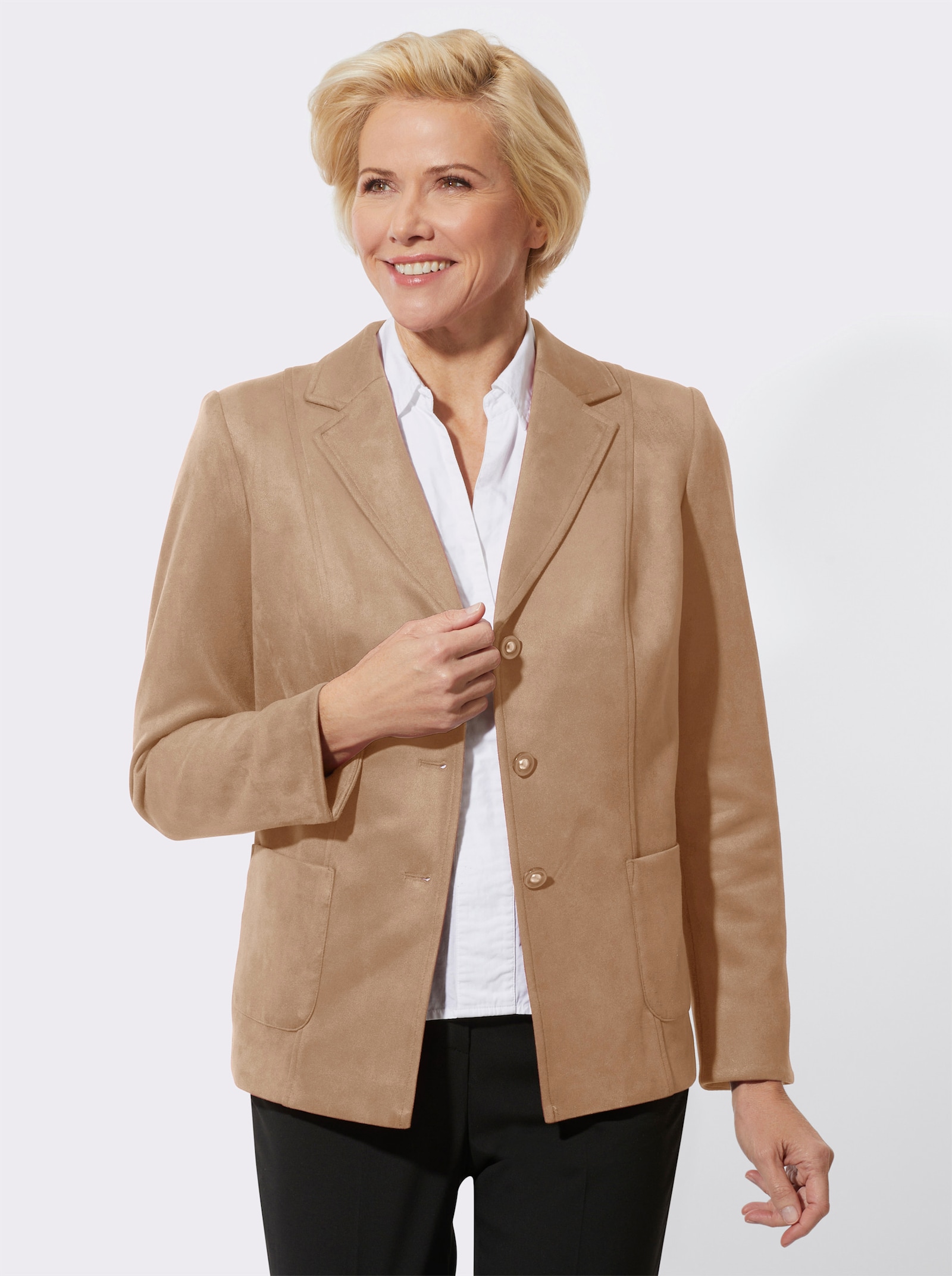 Lederimitat-Blazer mit 2 aufgesetzten Taschen - camel
