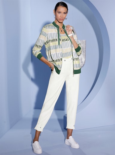 Shirtjacke mit Stehkragen - ecru-moos-bedruckt