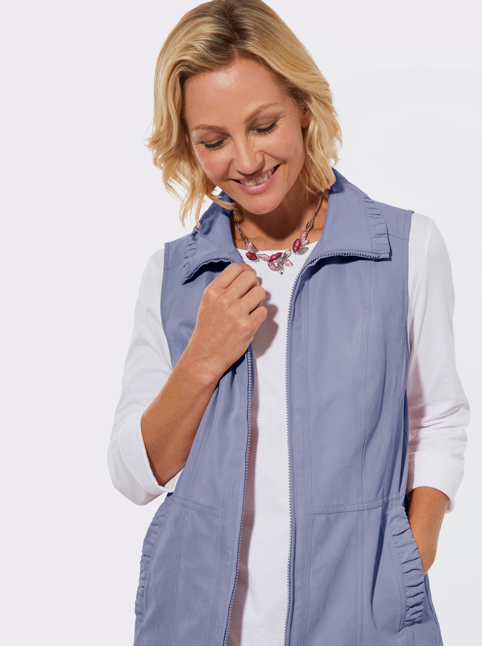 Gilet met rimpelingen - duivenblauw