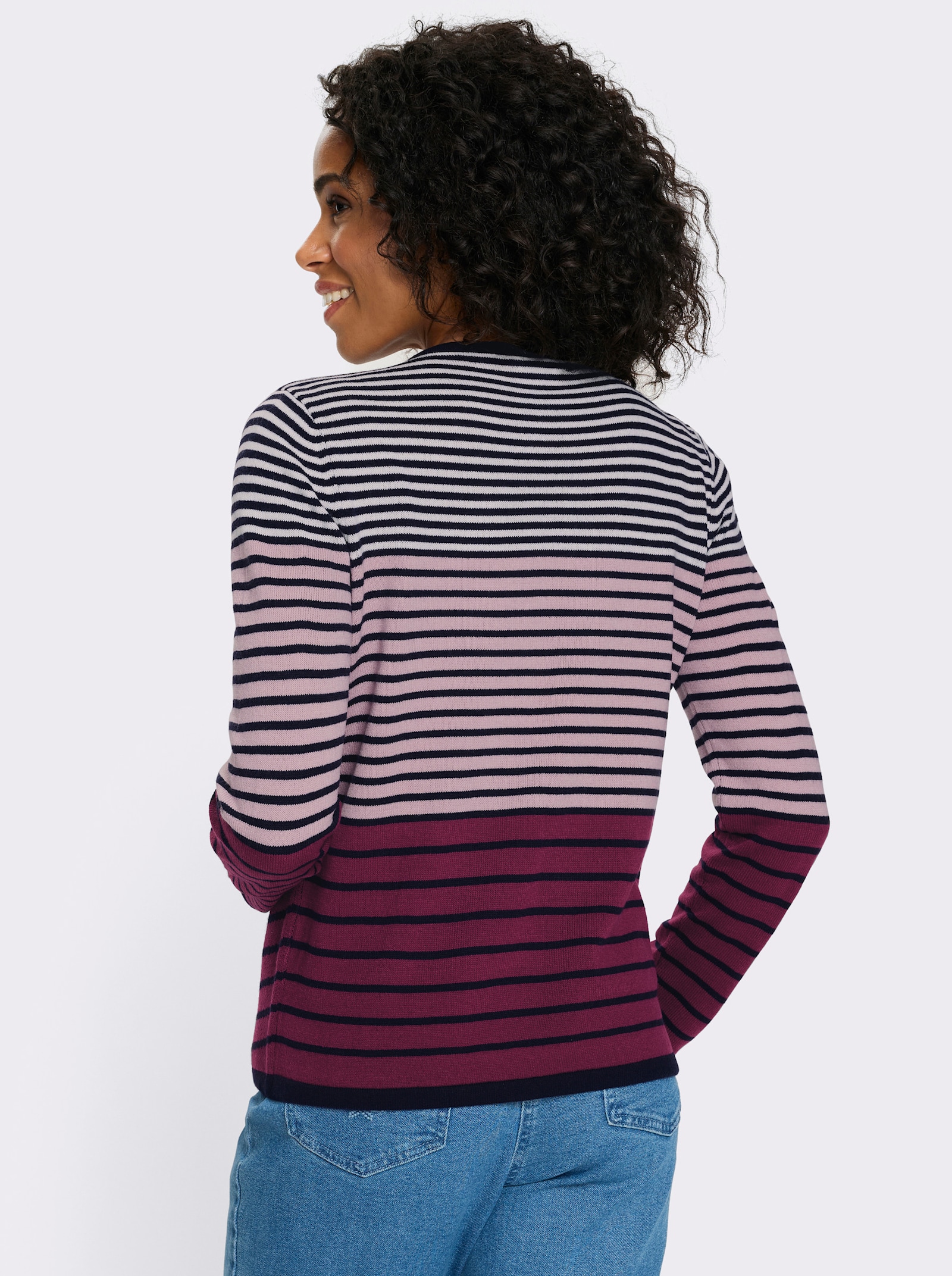 Langarm-Pullover mit Ringel-Muster, Jacquard - mauve-marine-geringelt