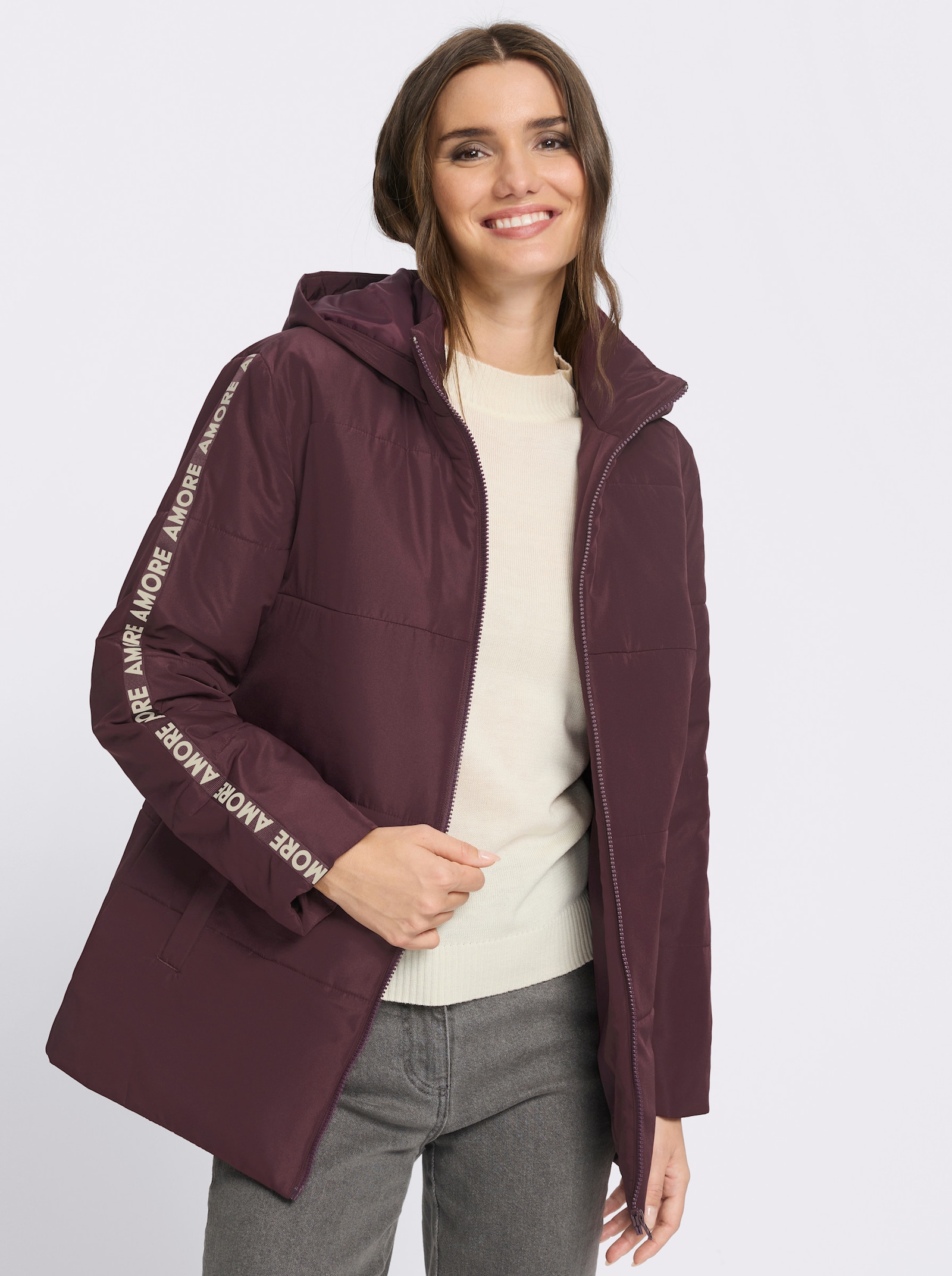 Steppjacke Zierband mit Schriftzug - burgund