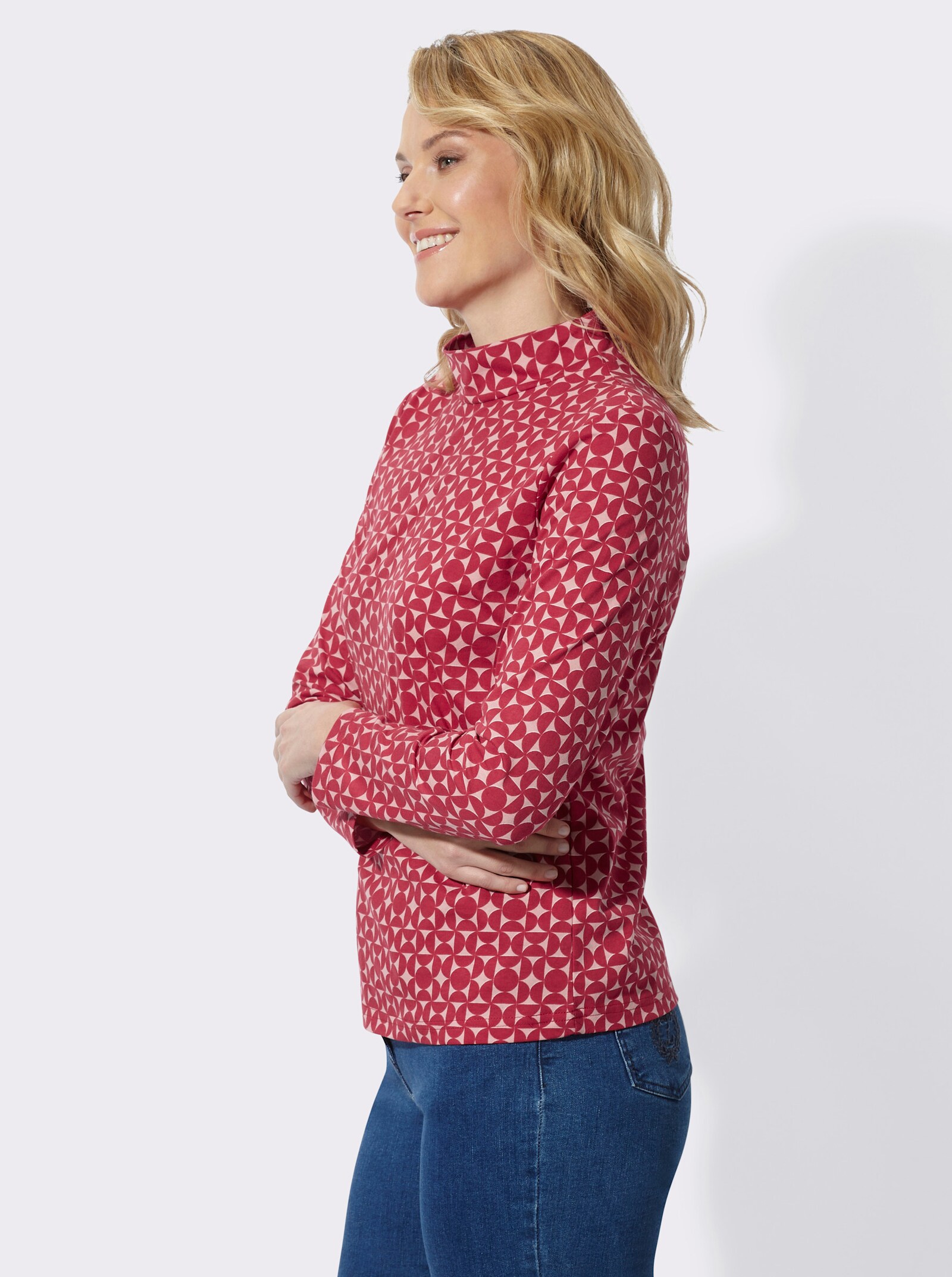 Stehkragenshirt mit Minimalmuster - rot-rosenquarz-bedruckt