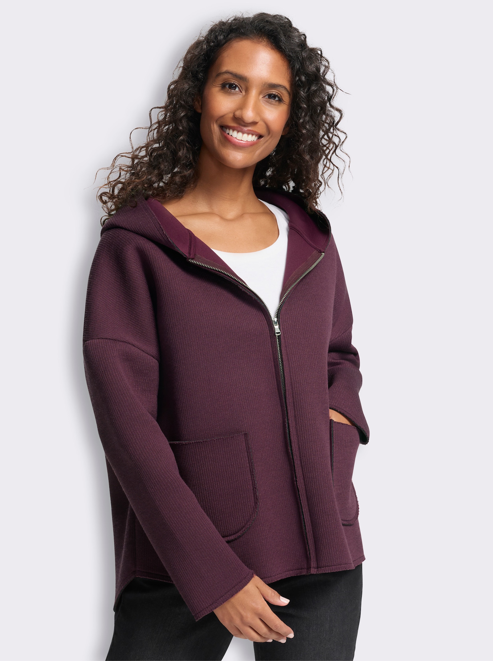 heine Shirtjacke im Materialmix - burgund