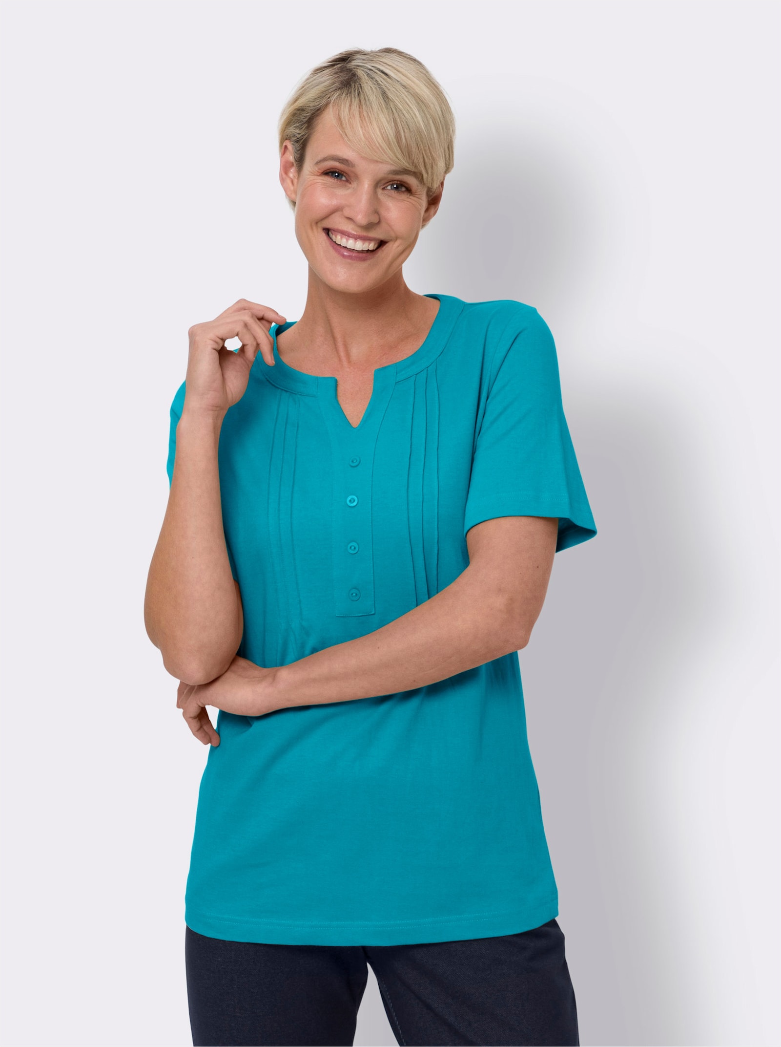 Tričko s krátkým rukávem zdobené sámky - tyrkysová