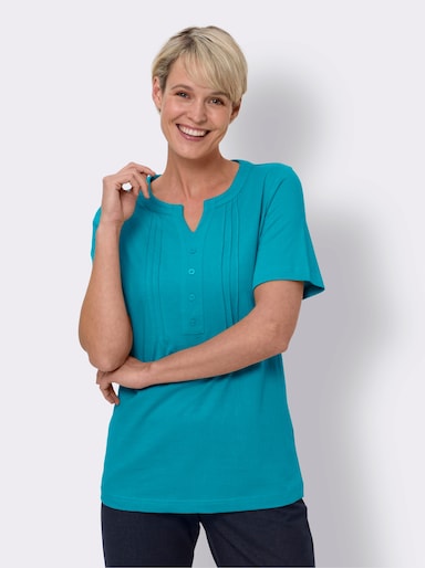 Kurzarmshirt mit Biesen-Verzierung - türkis