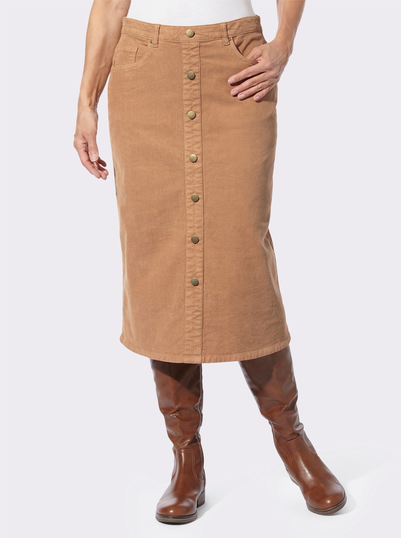 Cordrock mit Zierknopfleiste - camel