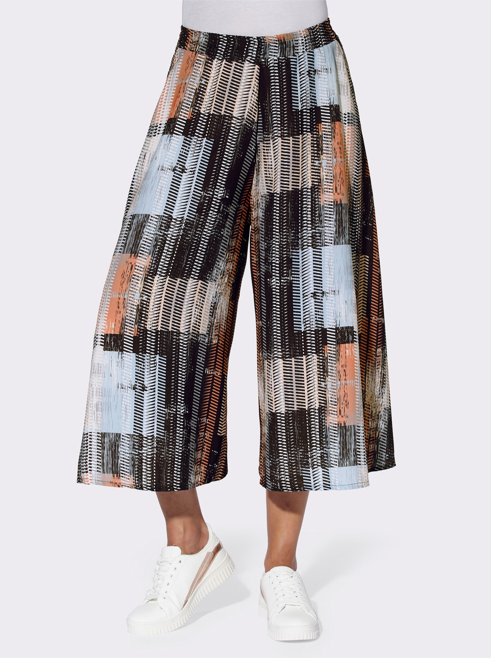 Hosenrock mit weit geschnittenen Beinen - schwarz-ecru-bedruckt