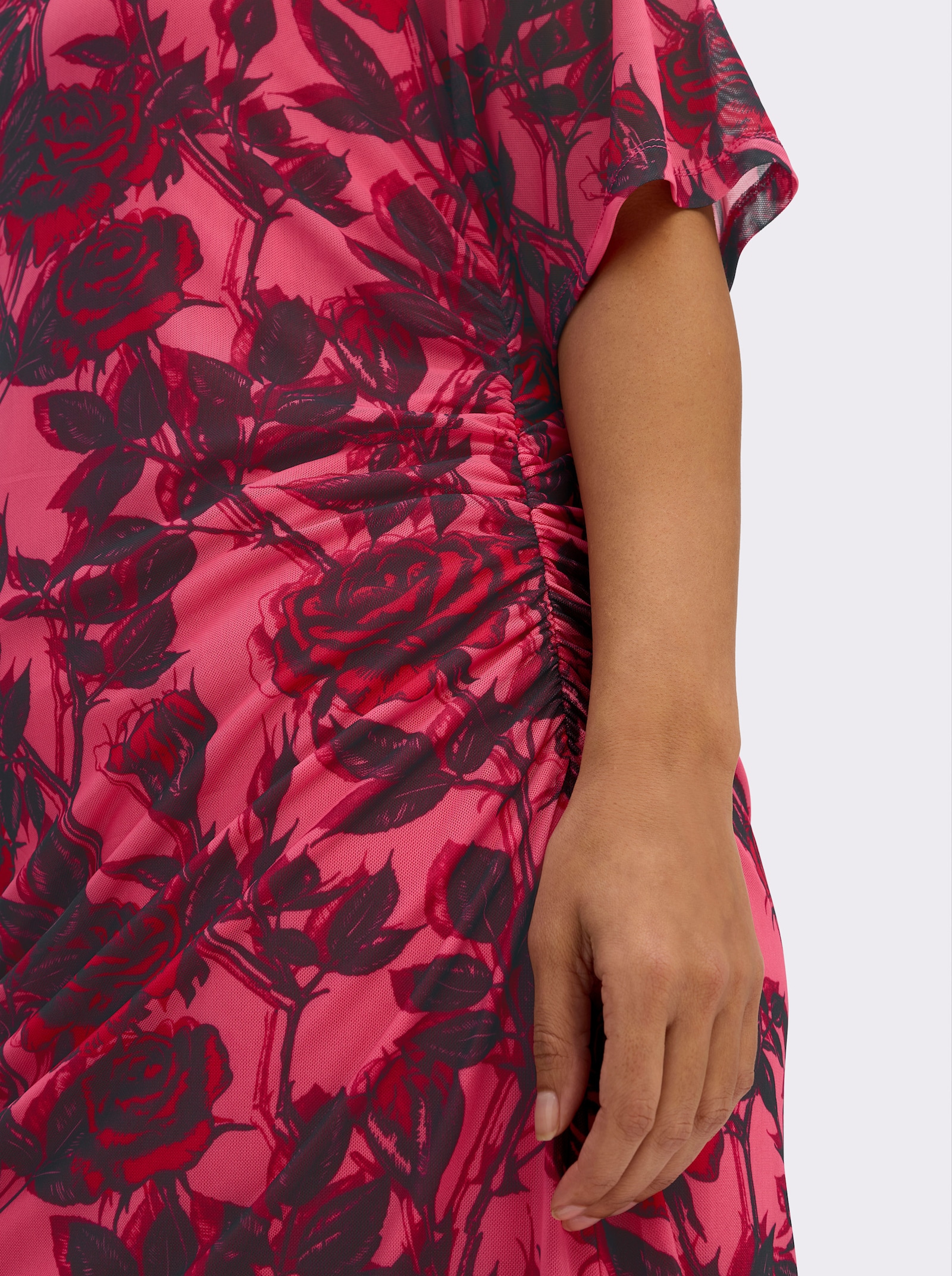 sheego by Joe Browns Maxikleid im Materialmix, mit Rosendruck - rosenquarz-burgund-gemustert