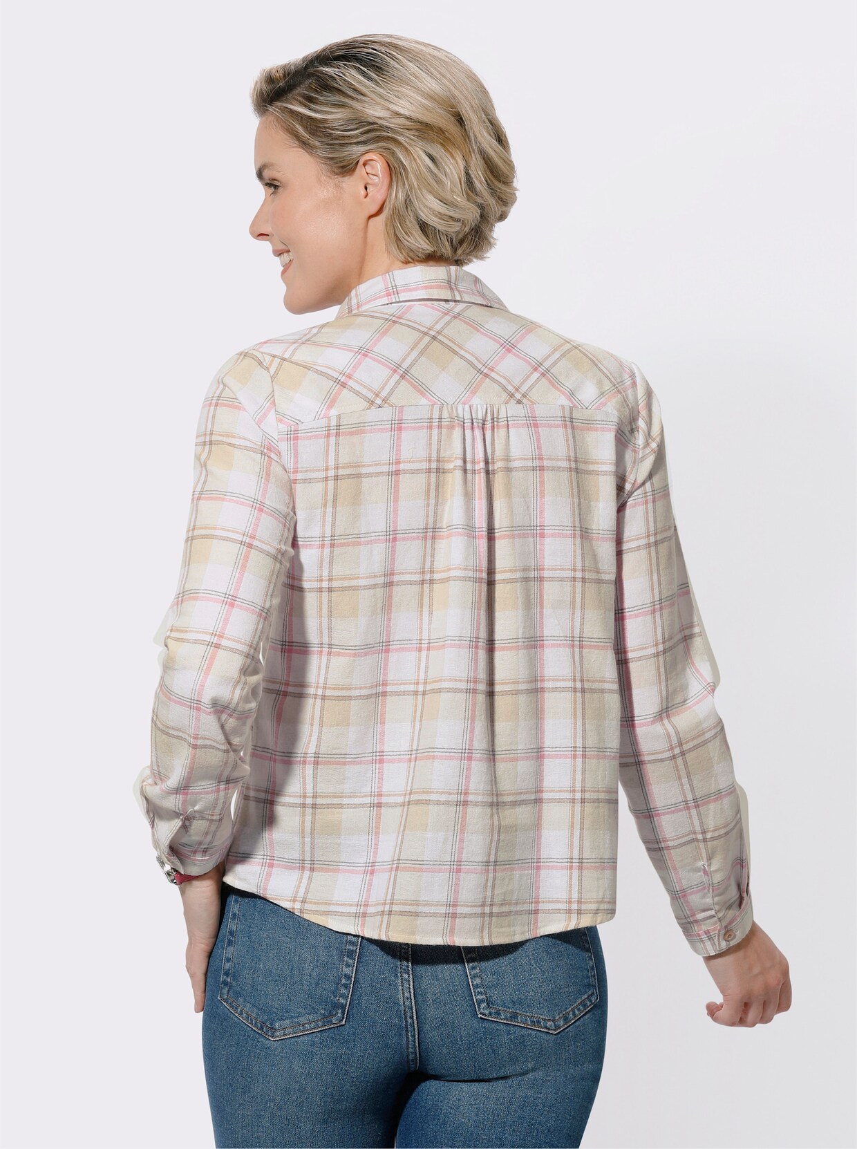 Flanellen blouse - ecru/oudroze geruit