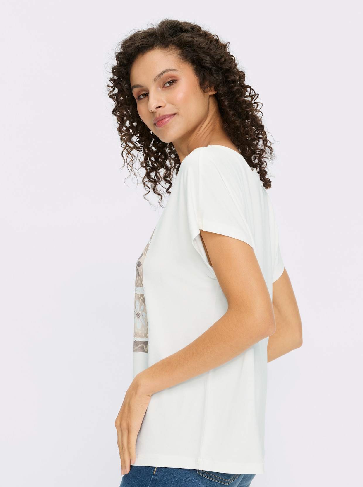 heine Kurzarmshirt - ecru-taupe-bedruckt