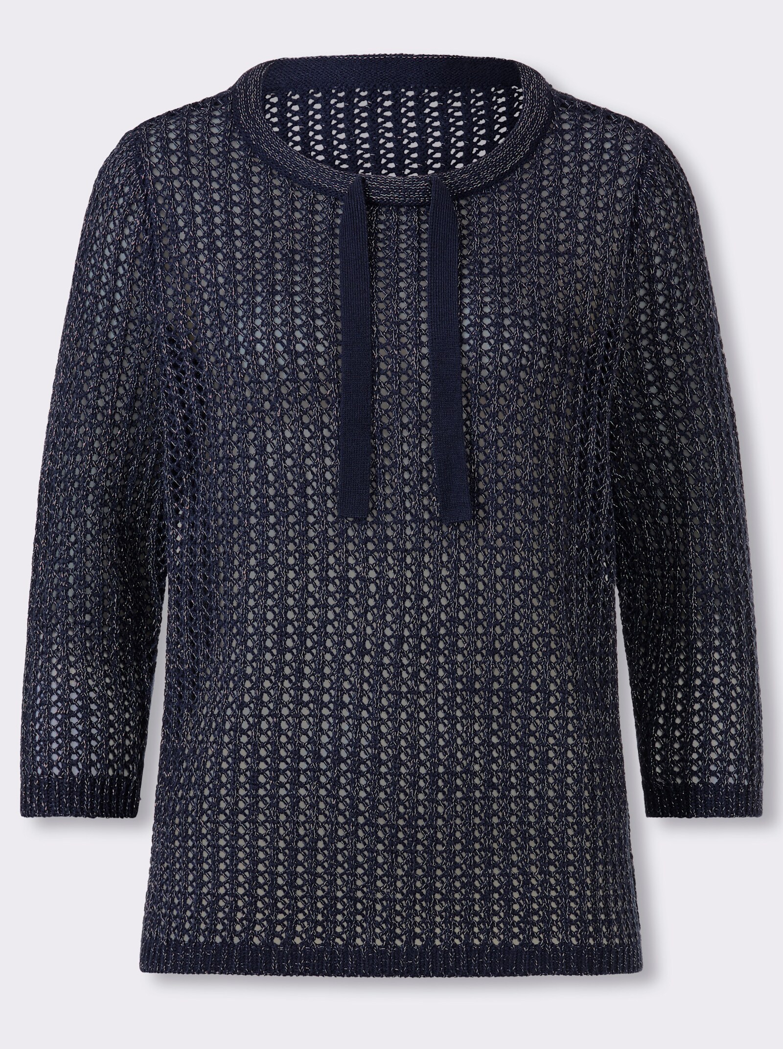 Ajourpullover mit Glanzgarn - marine