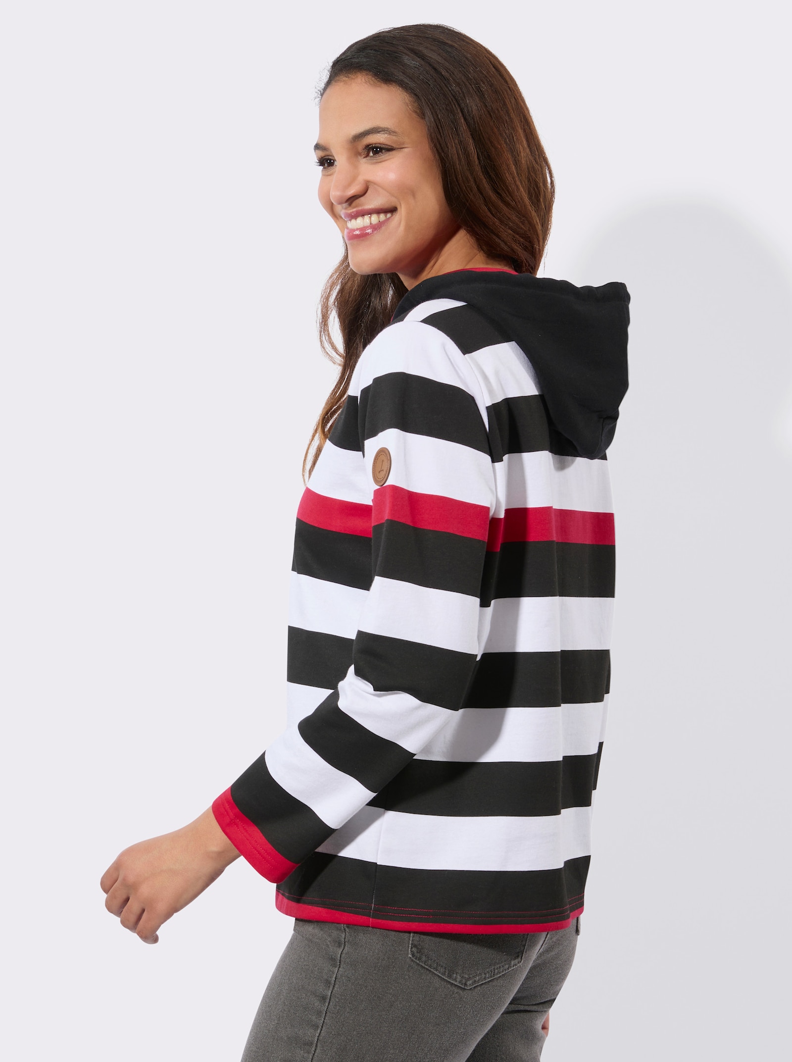 Sweatshirt in innen angerauter Qualität - rot-schwarz-geringelt