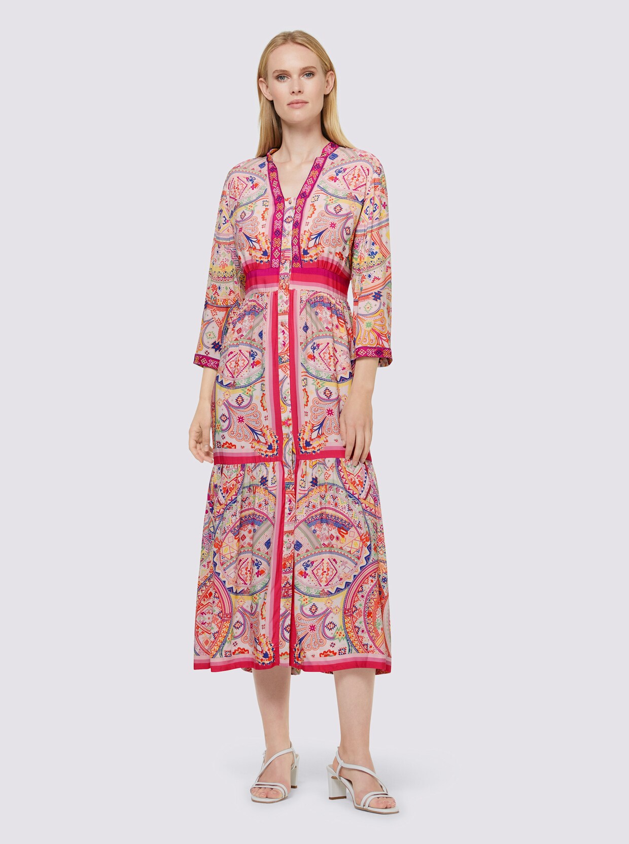 heine Druck-Kleid - ecru-fuchsia-bedruckt