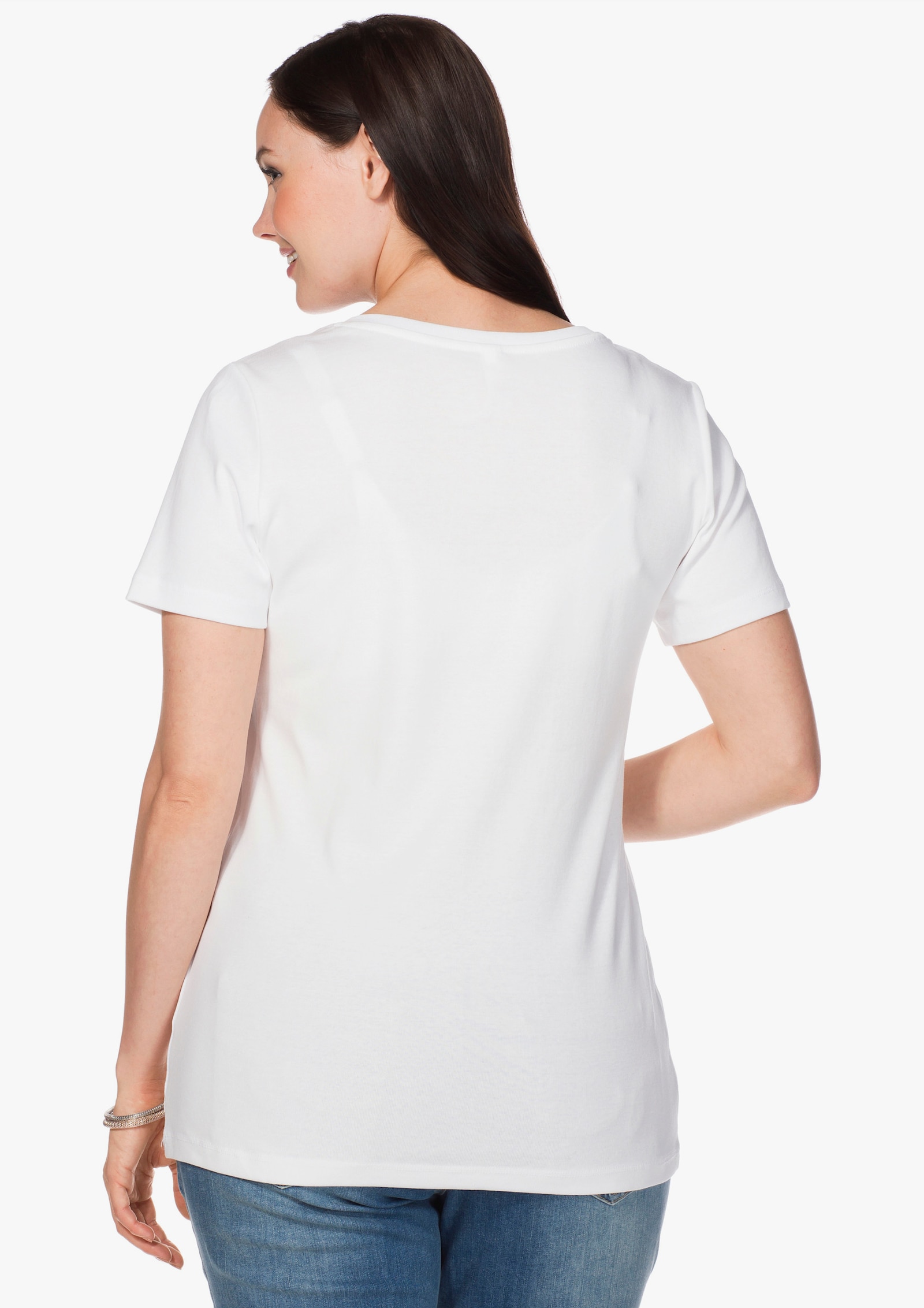 sheego T-shirt met V-hals, ribmateriaal - wit
