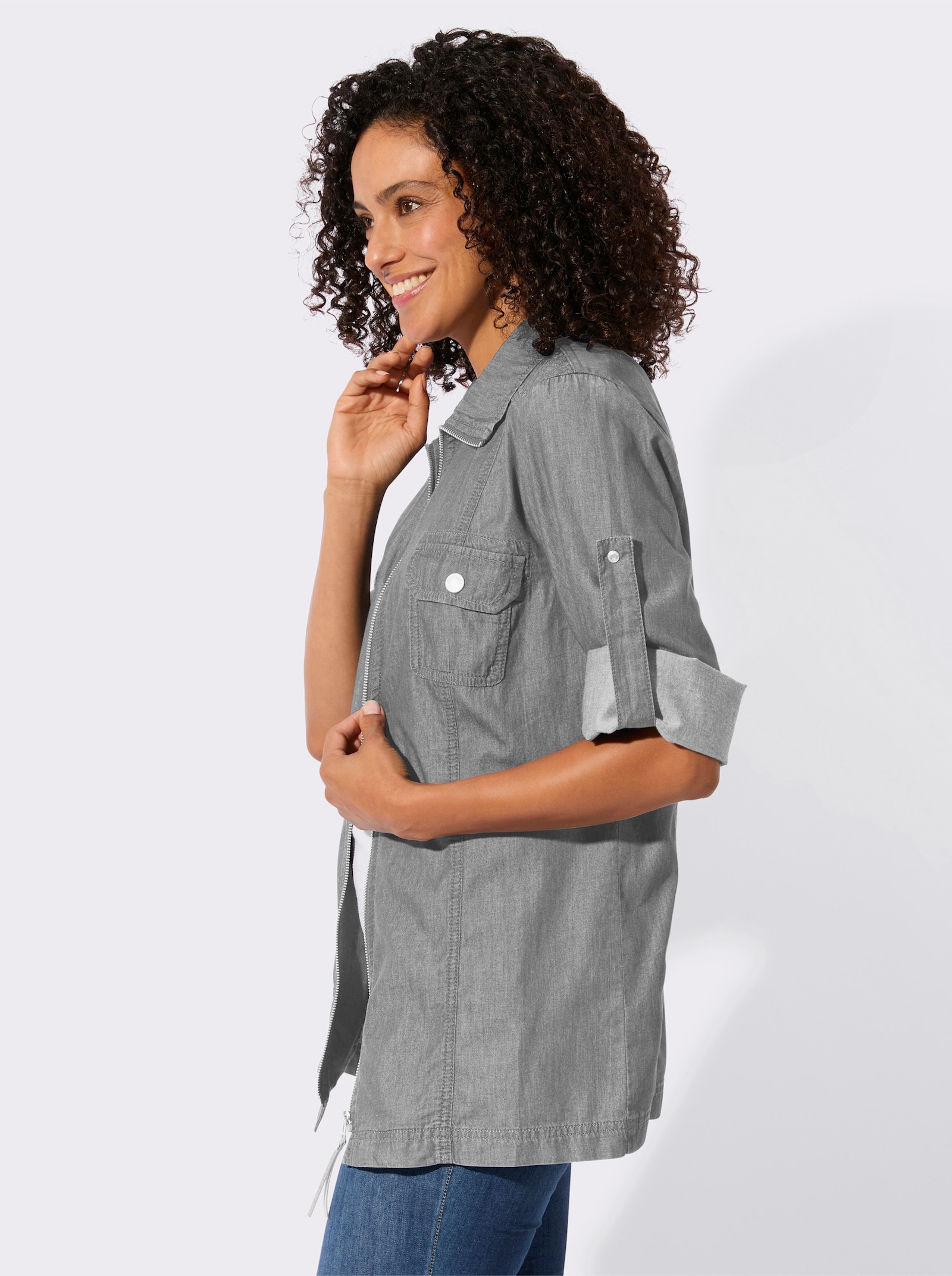 Blusenjacke mit Brust-Klappentaschen - light grey-denim