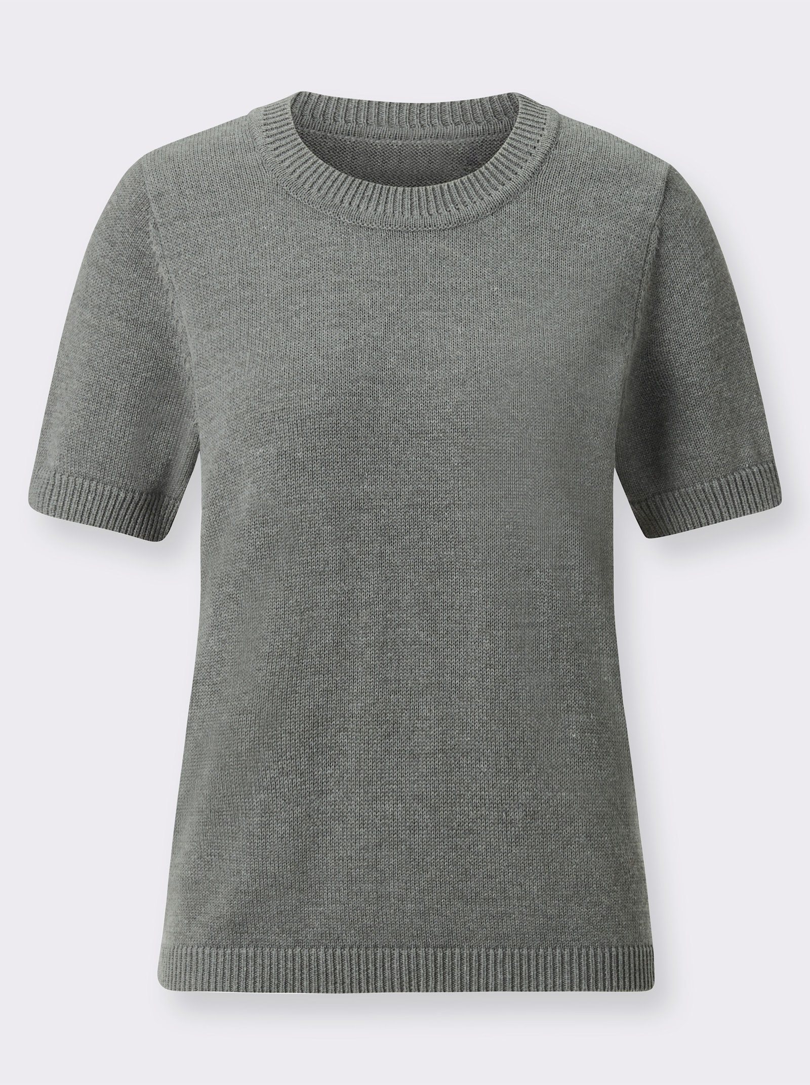 Svetr s krátkým rukávem s žebrovanými lemy - šedá-melír