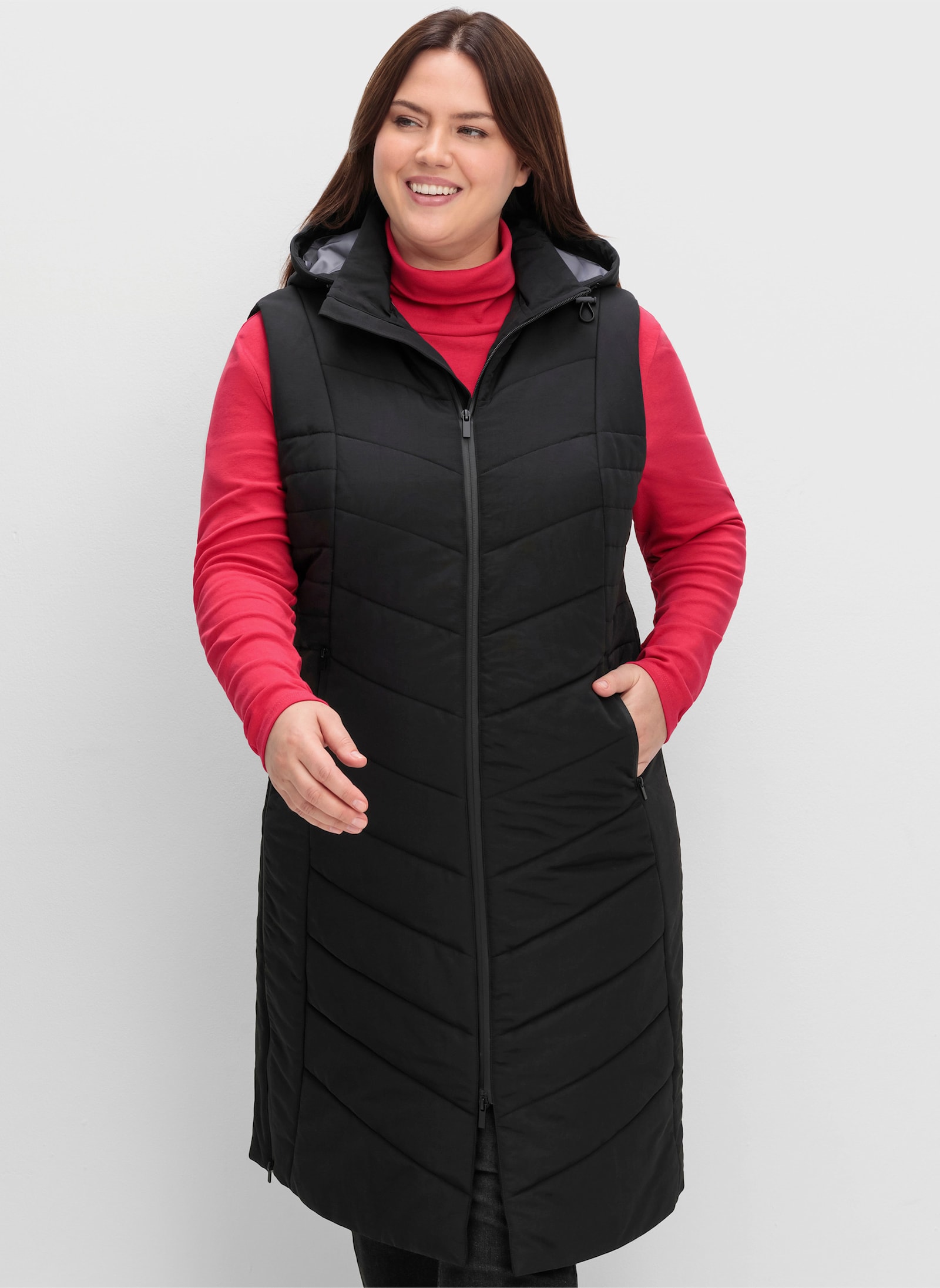 sheego Steppweste in Longform, wasserabweisend - schwarz