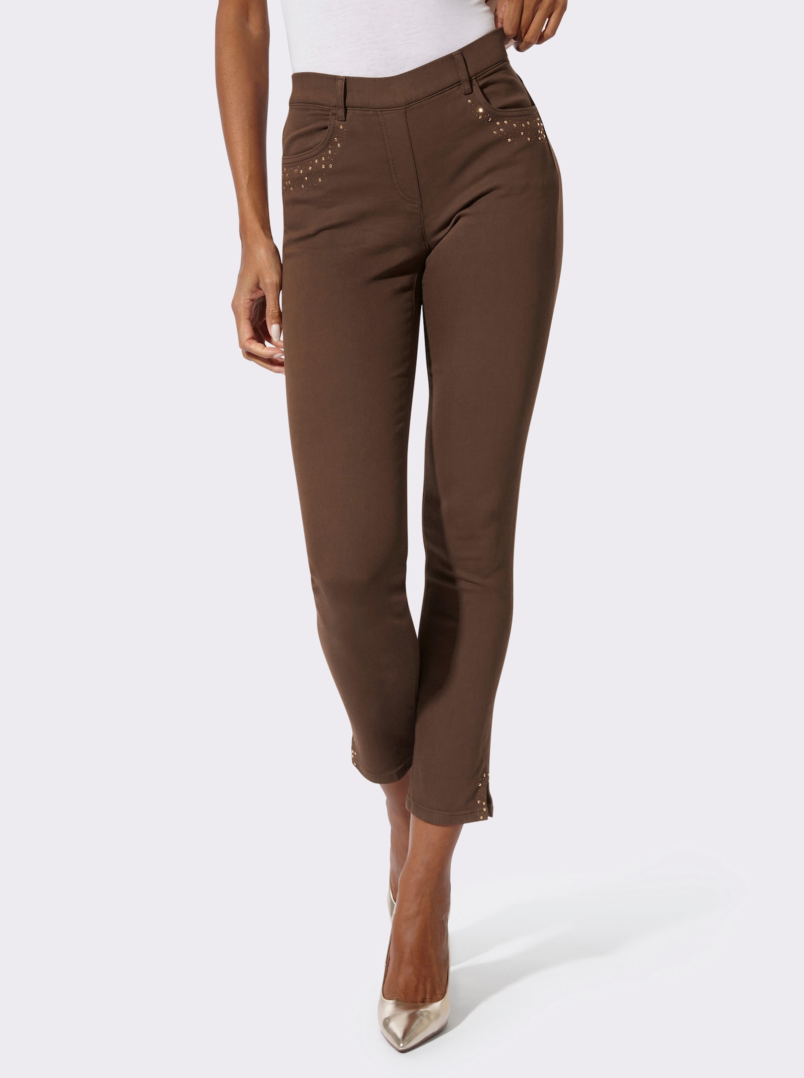 Stretch-Jeans mit Glitzersteinchen - schoko