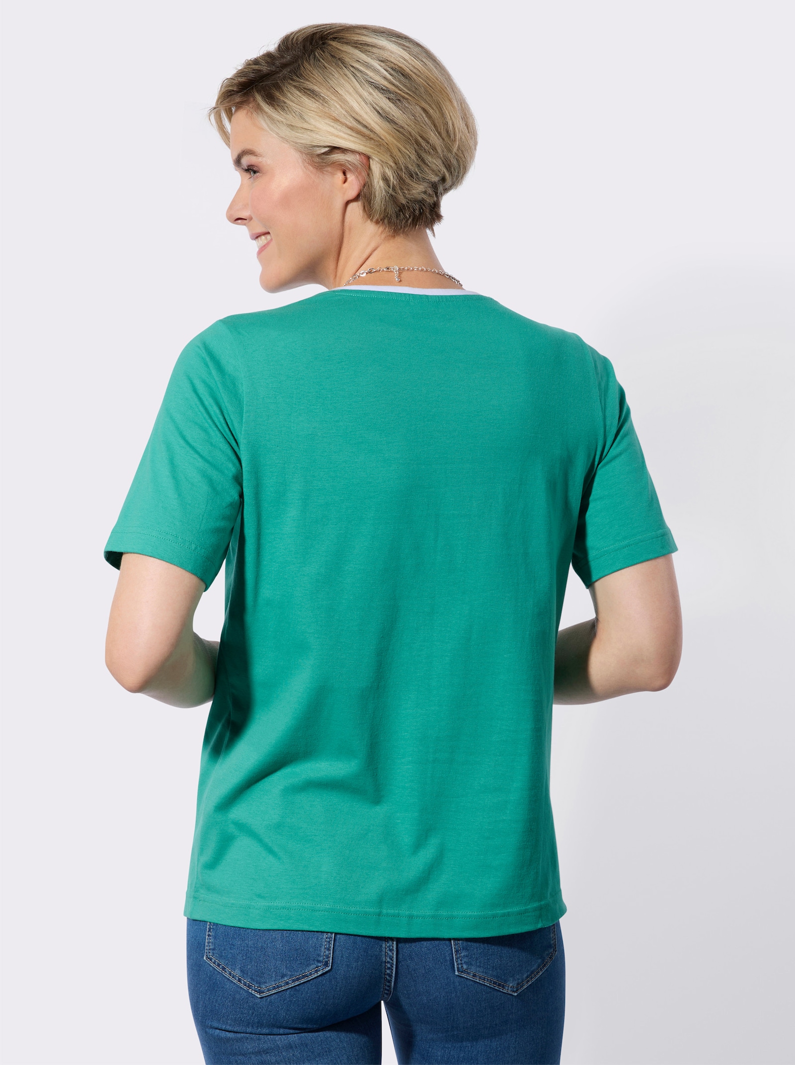 Kurzarmshirt mit platziertem Blütenprint - smaragd