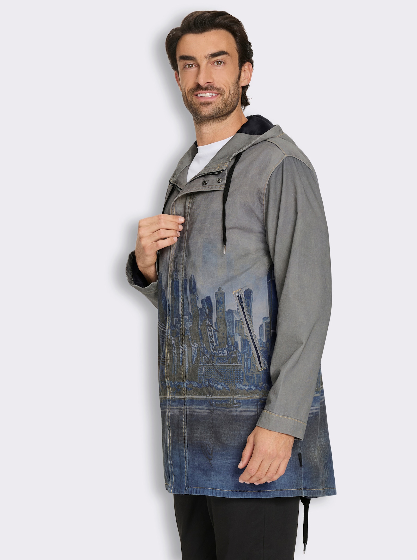 Marco Donati Longjacke mit Skyline-Print, Baumwolle - blue-stone-washed