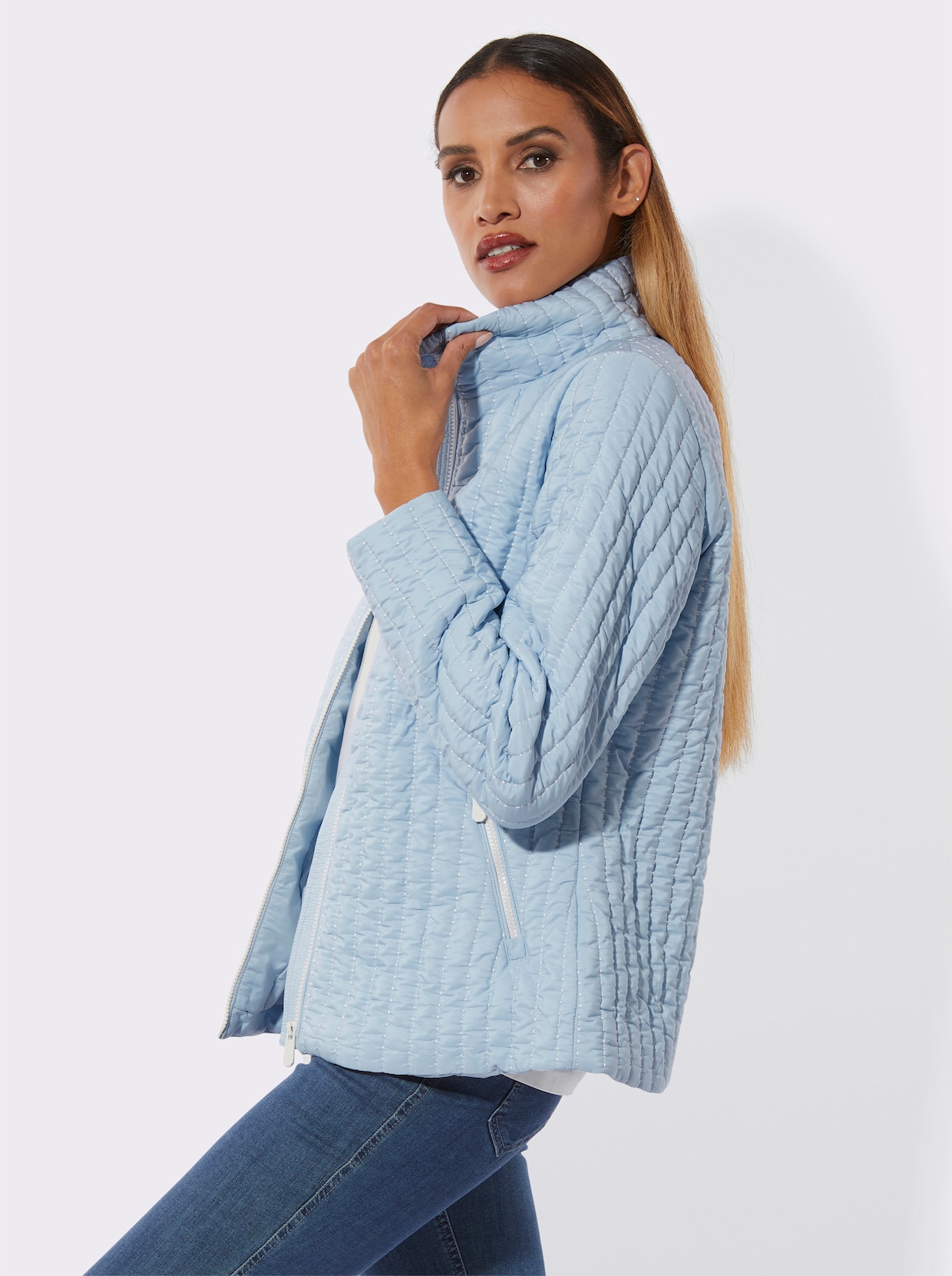 Jacke mit Zipper-Garage - hellblau-ecru