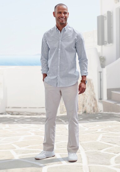 John Devin Langarmhemd - grau-gestreift