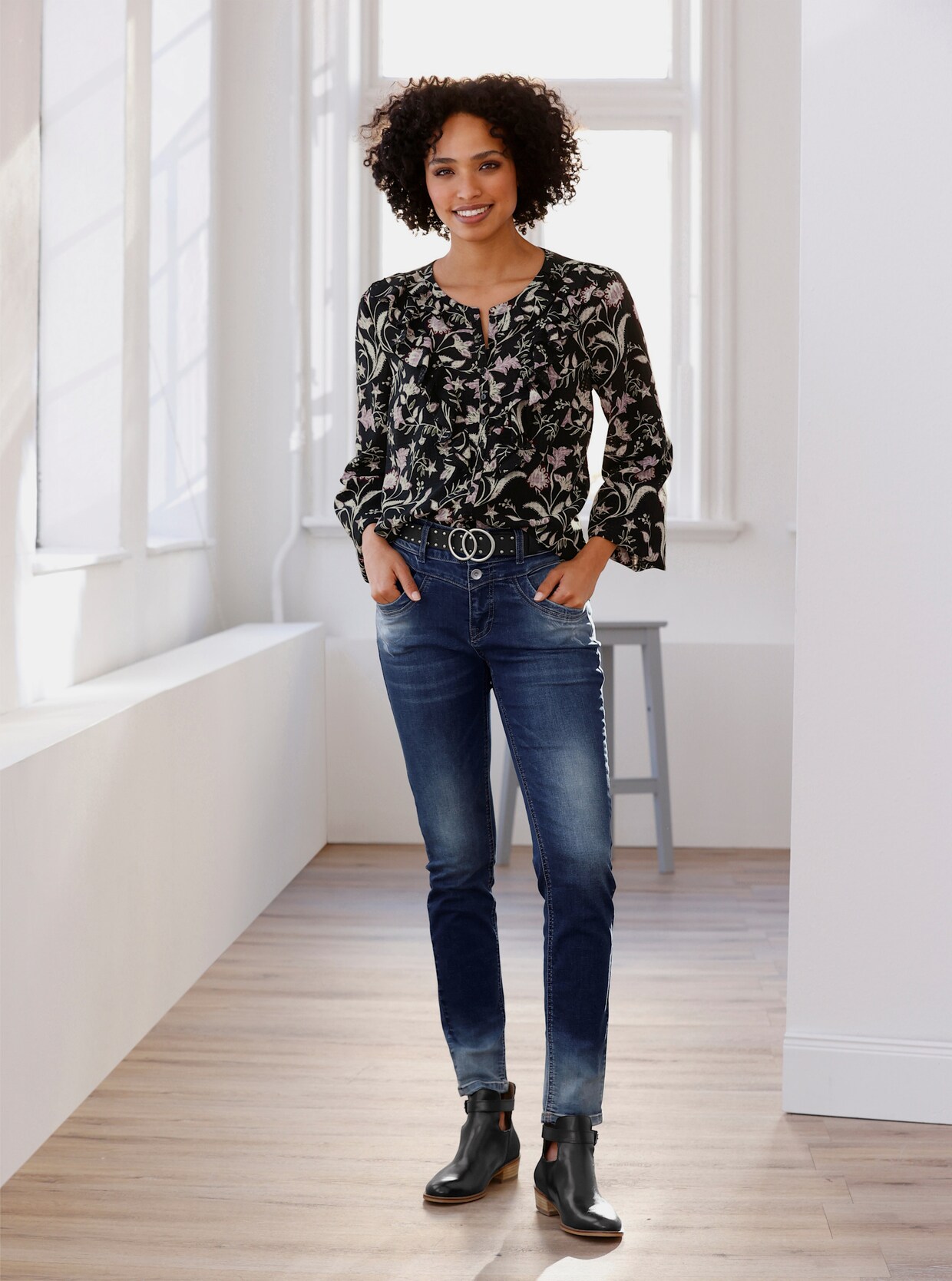 heine Druckbluse - schwarz-bedruckt
