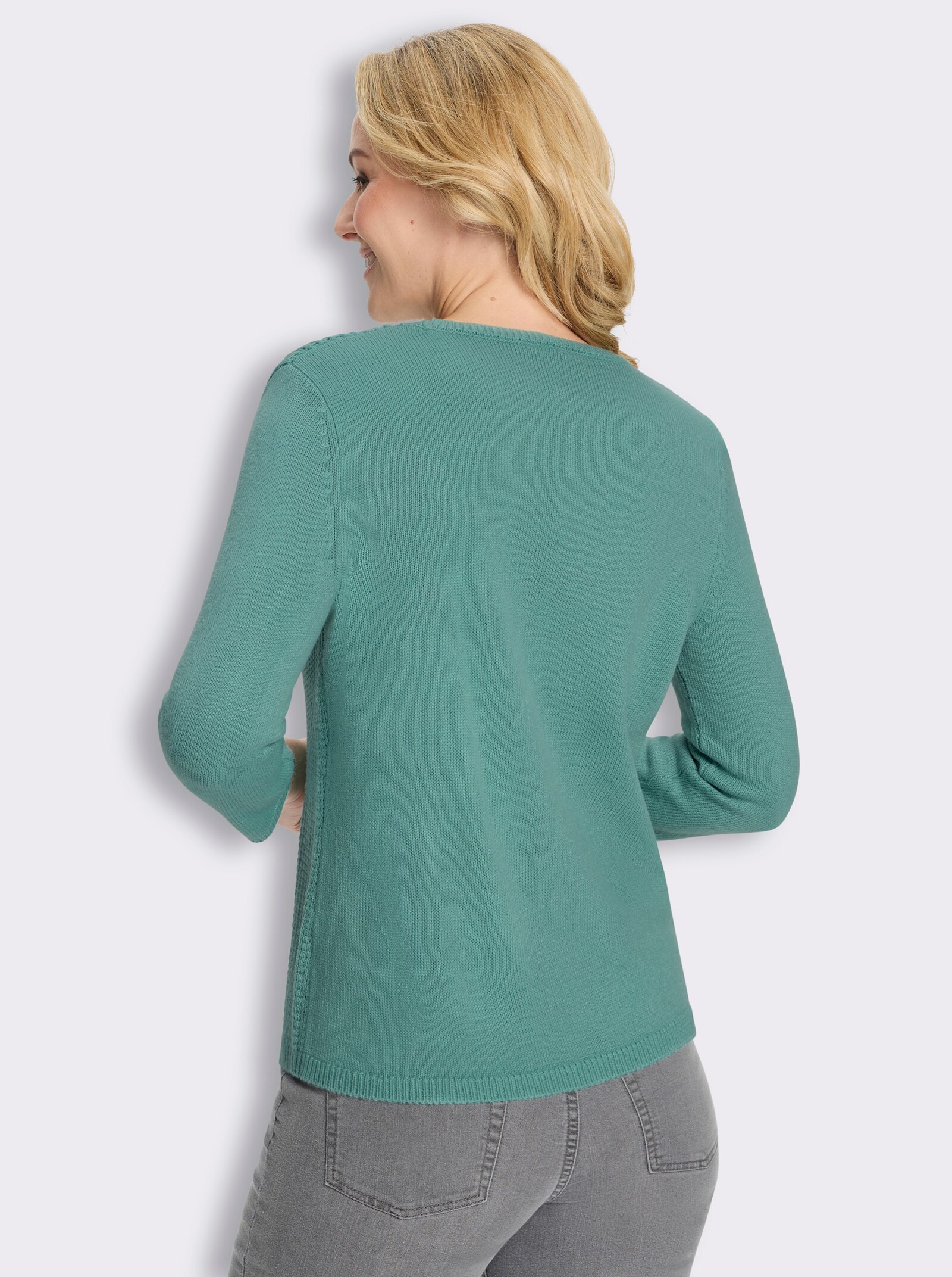 Ajourpullover mit 3/4-Ärmeln - salbei