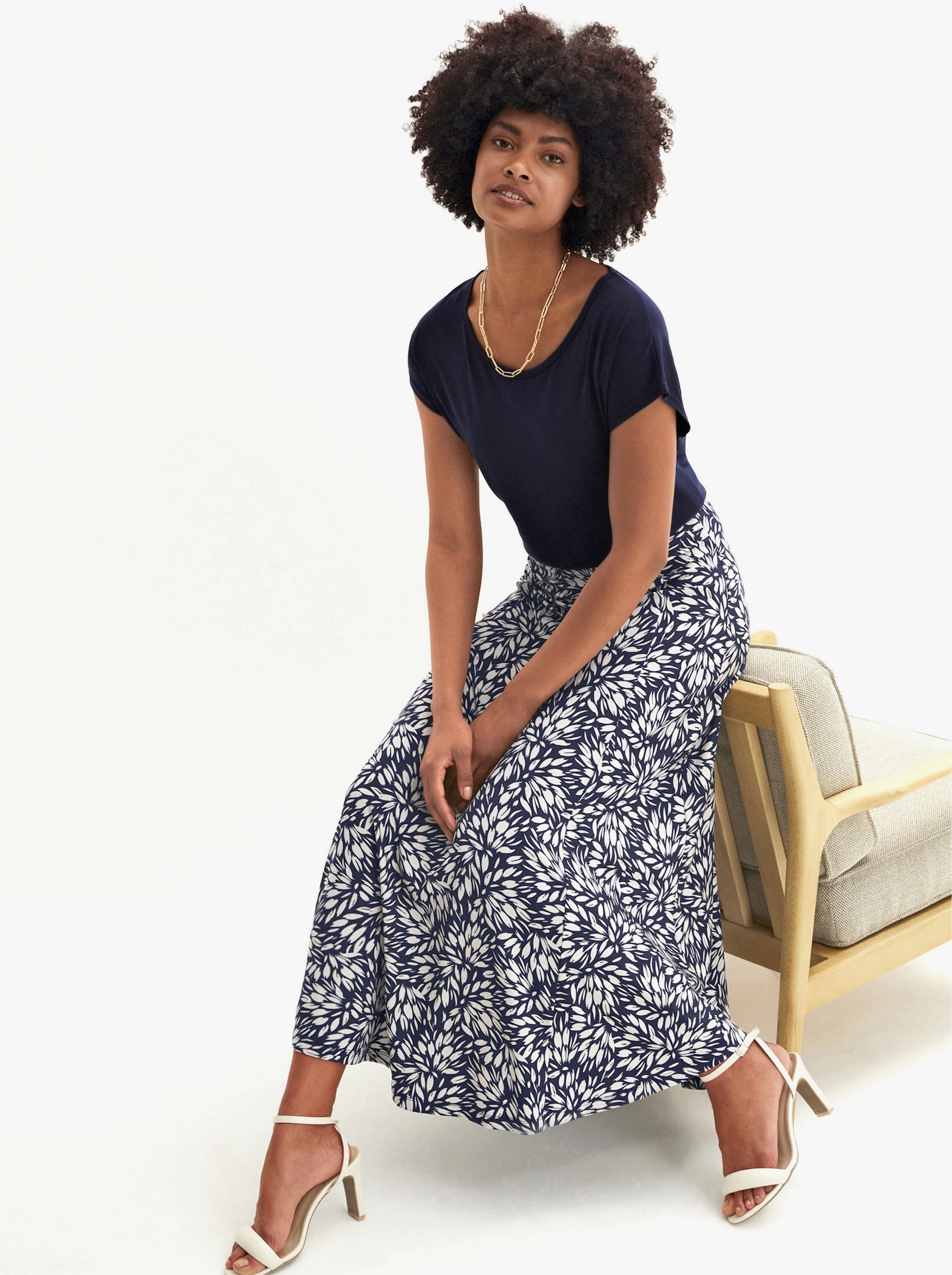 Maxirock in Bahnenform - marine-ecru-bedruckt