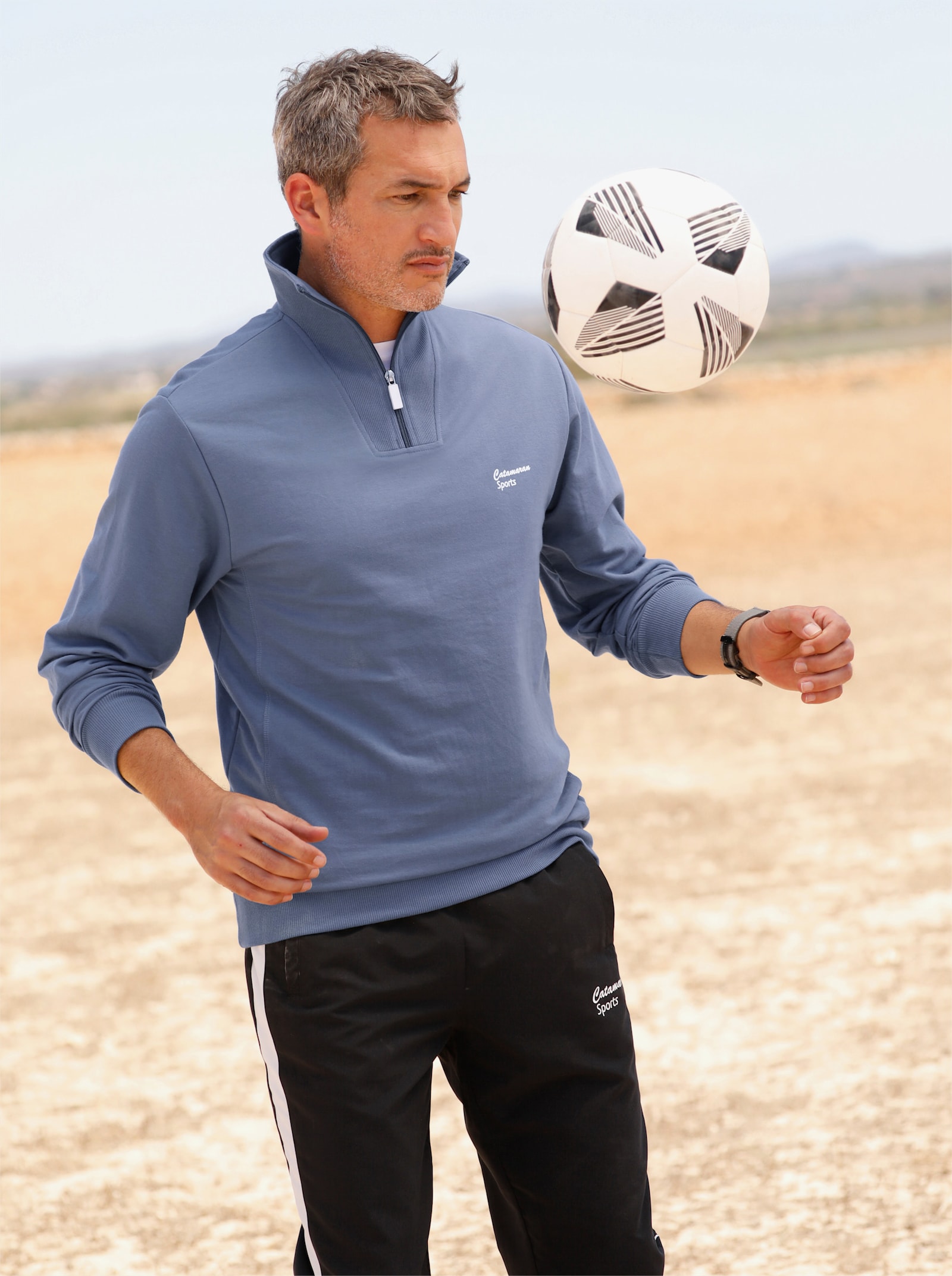 Catamaran Sports Sweatshirt mit Troyerkragen - rauchblau