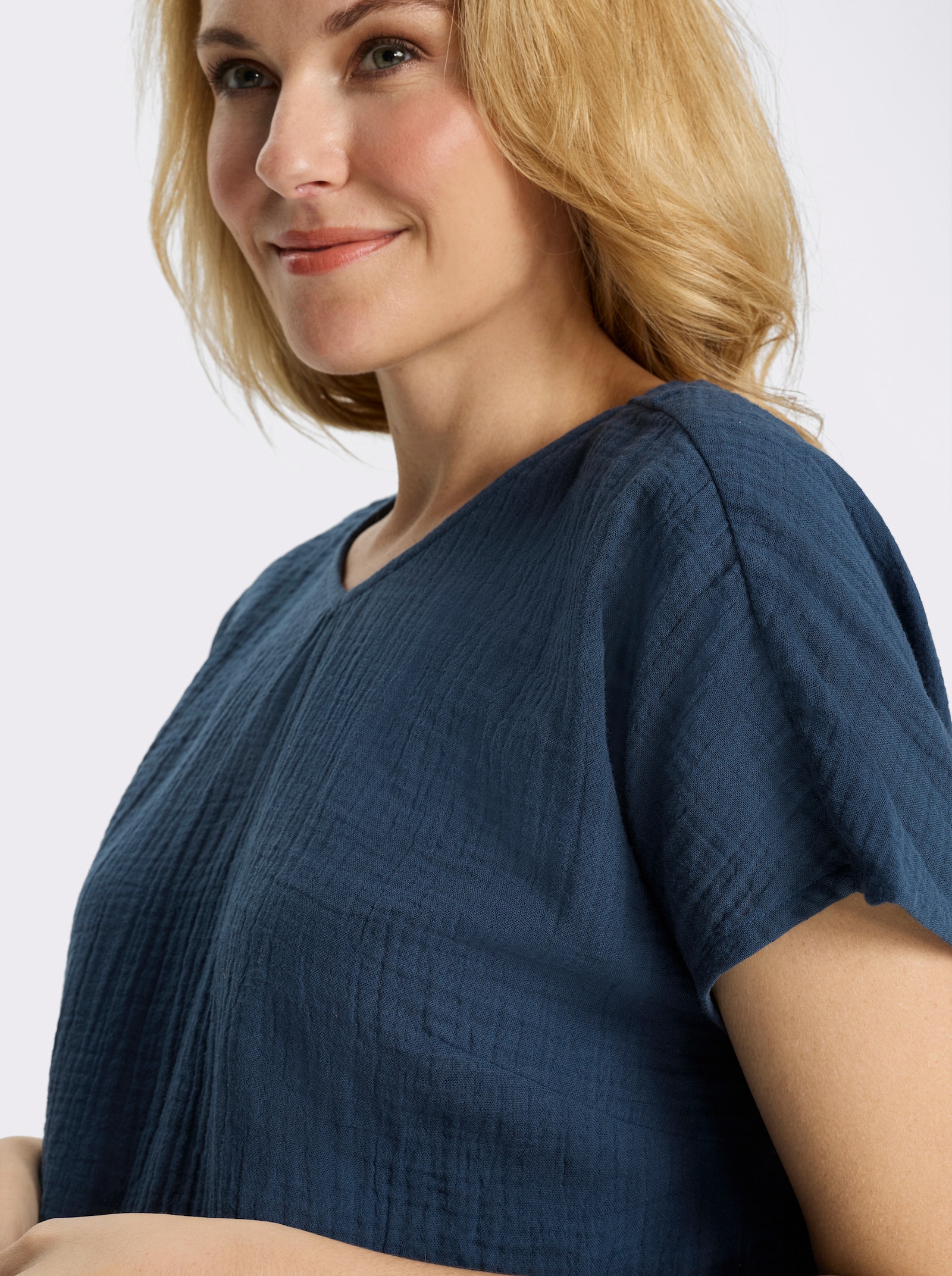 Schlupfbluse in Musselin-Qualität - dunkelblau
